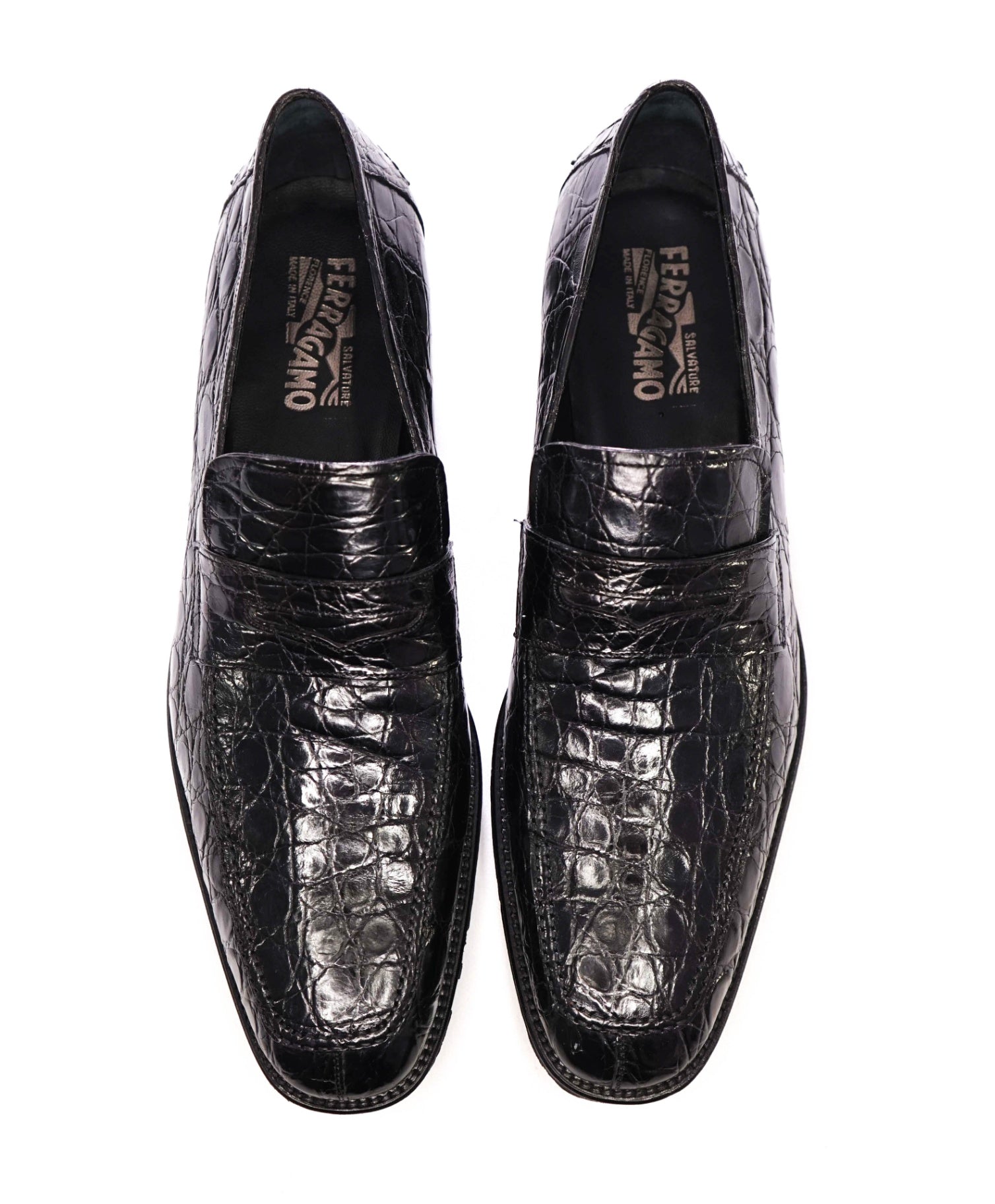 $2,100 Salvatore Ferragamo Black Crocodile Loafer Footwear 12 D