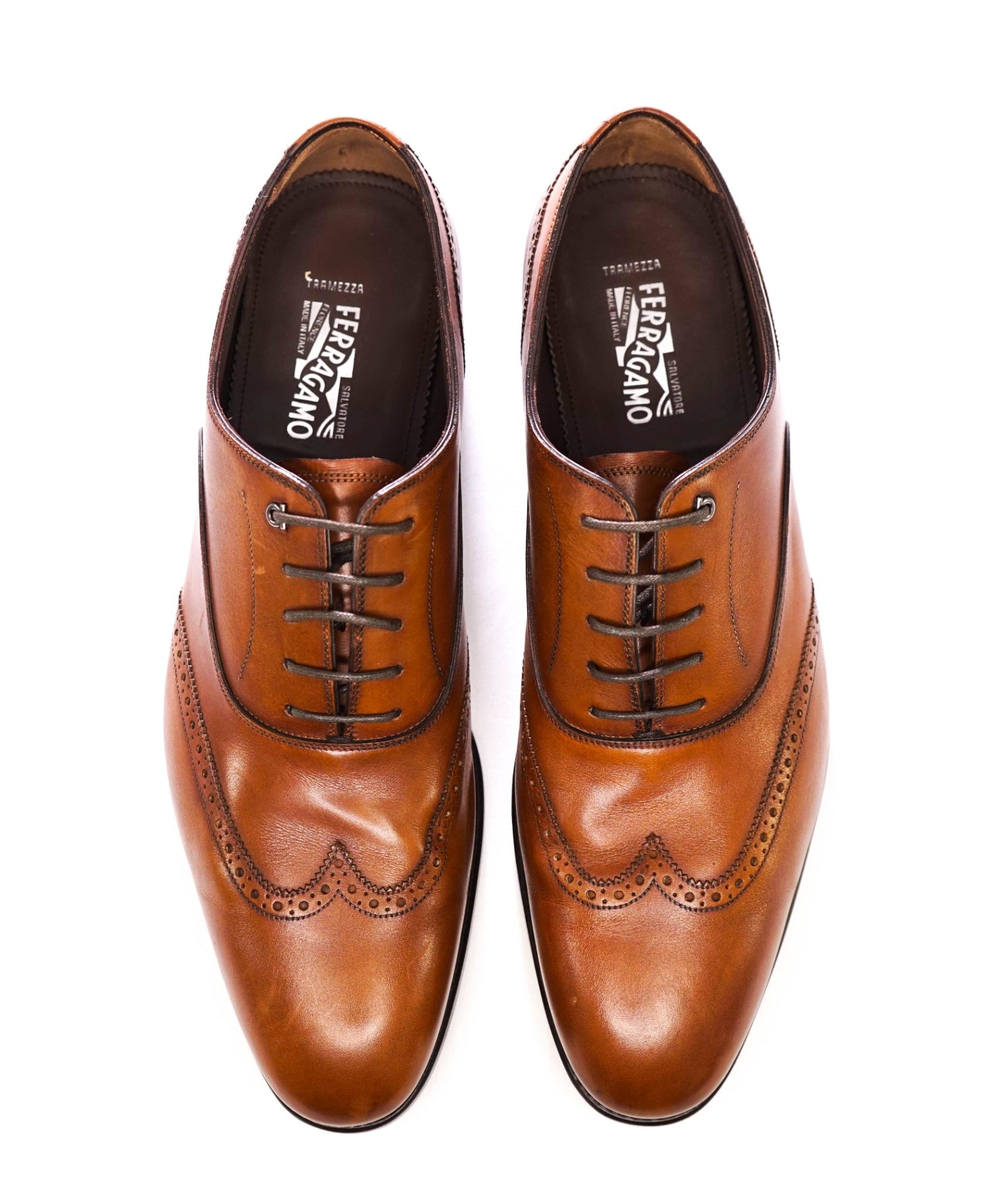 $1,595 Salvatore Ferragamo *TRAMEZZA* Brown Wingtip Oxfords 11.5 D