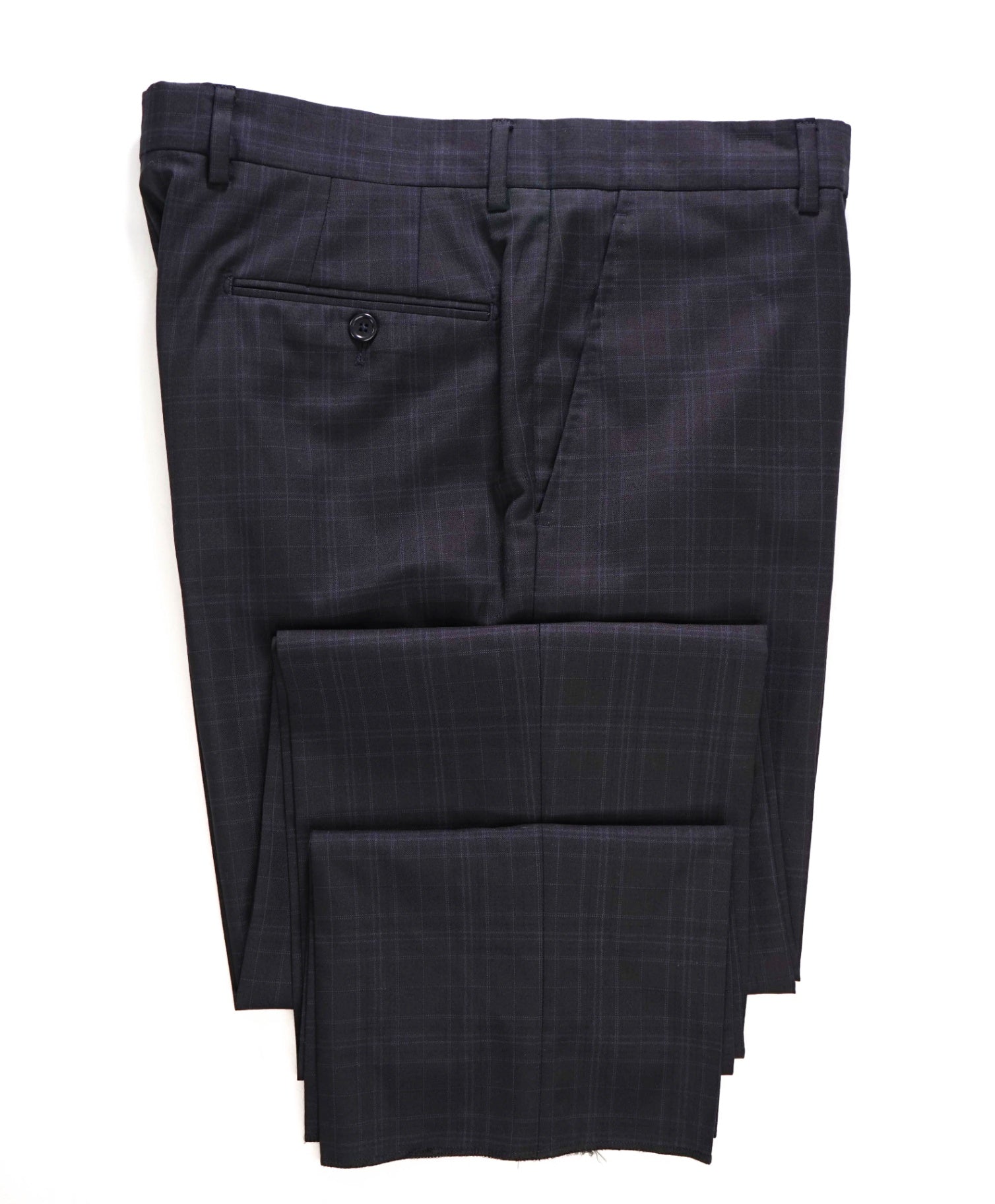 $395 Saks Fifth Avenue Black Blue plaid Wool Pants 34W
