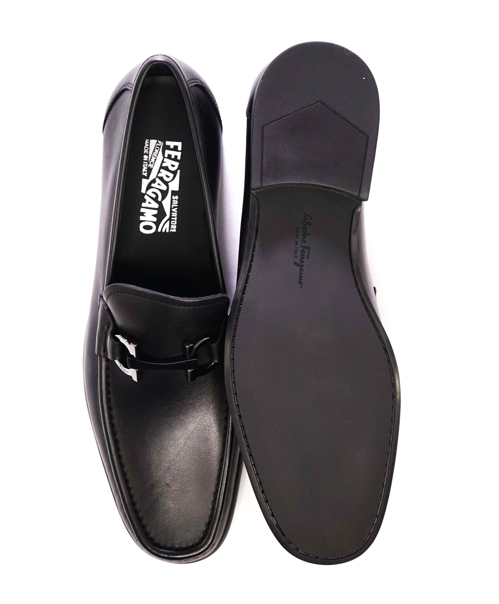 $850 Salvatore Ferragamo "GRANDIOSO" Black Loafers Leather 10 D