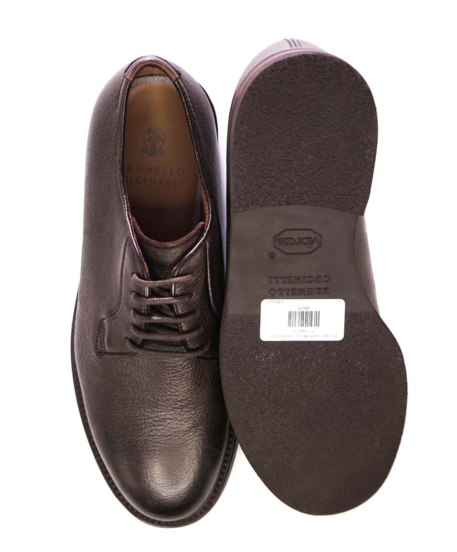 $1,295 Brunello Cucinelli Brown Grained Leather Derby Oxfords 10 (43EU)