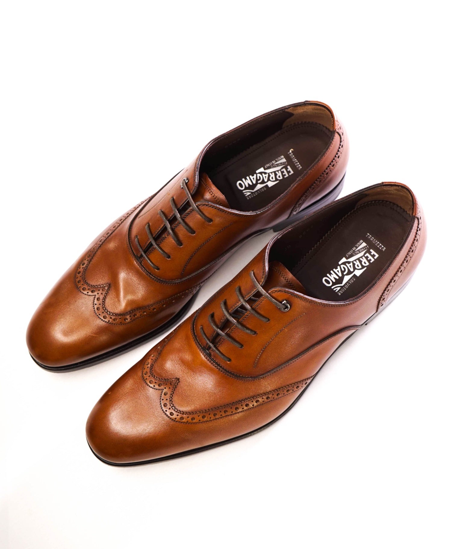 $1,595 Salvatore Ferragamo *TRAMEZZA* Brown Wingtip Oxfords 11.5 D