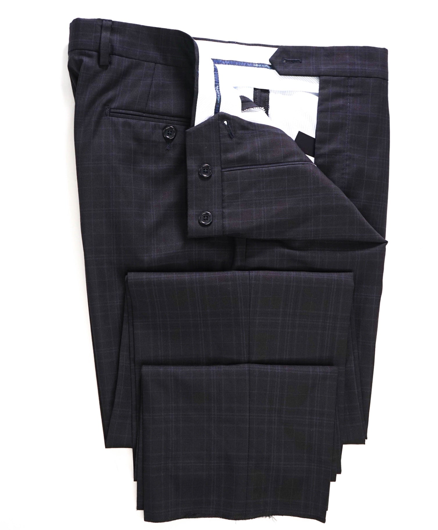$395 Saks Fifth Avenue Black Blue plaid Wool Pants 34W