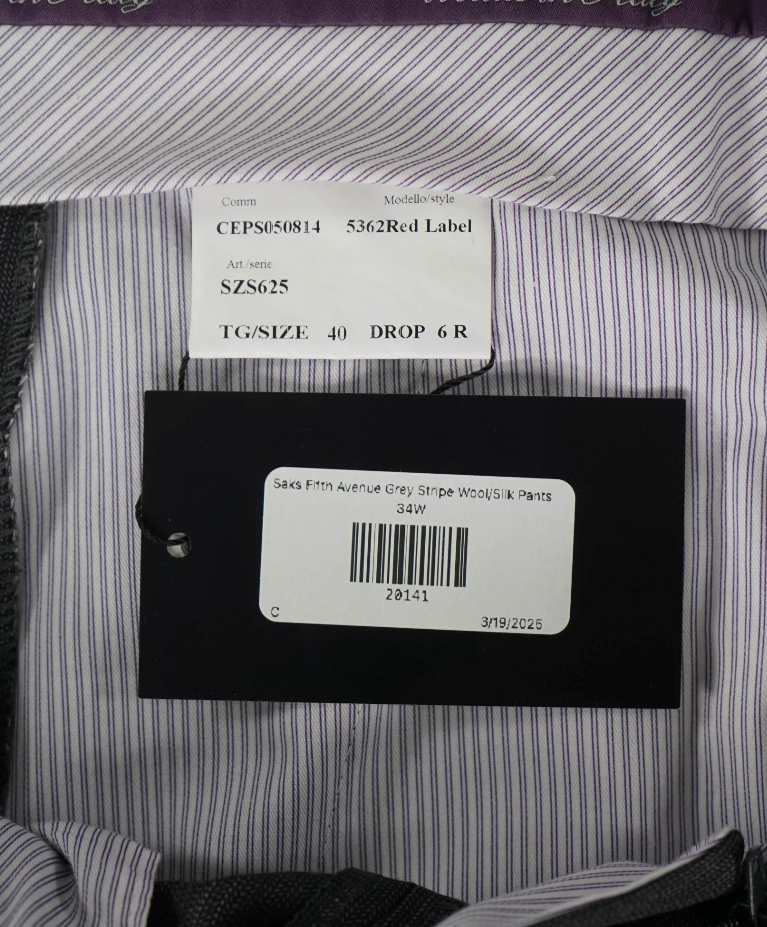 $395 Saks Fifth Avenue Grey Stripe Wool/Silk Pants 34W