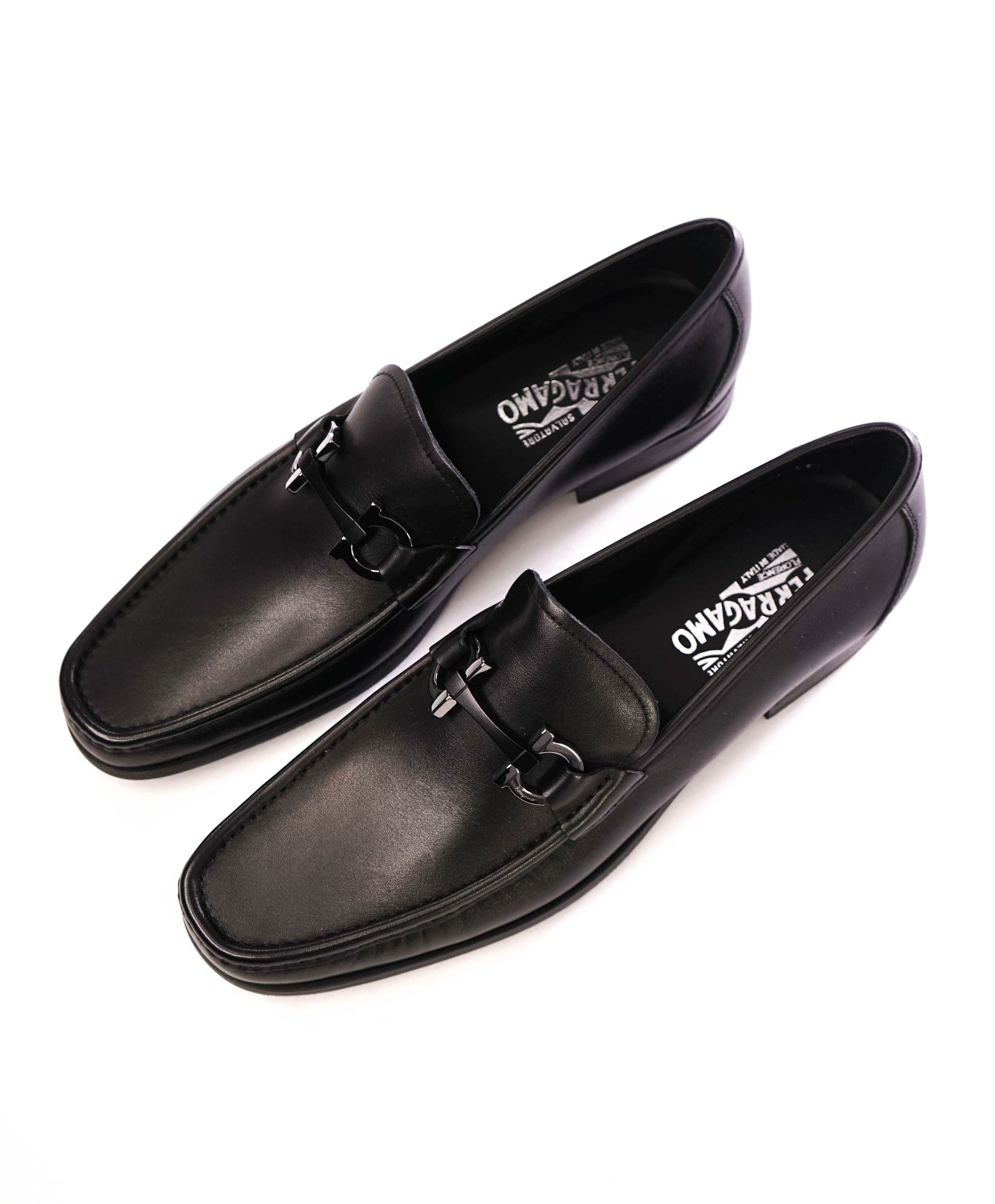 $850 Salvatore Ferragamo "GRANDIOSO" Black Loafers Leather 10 D