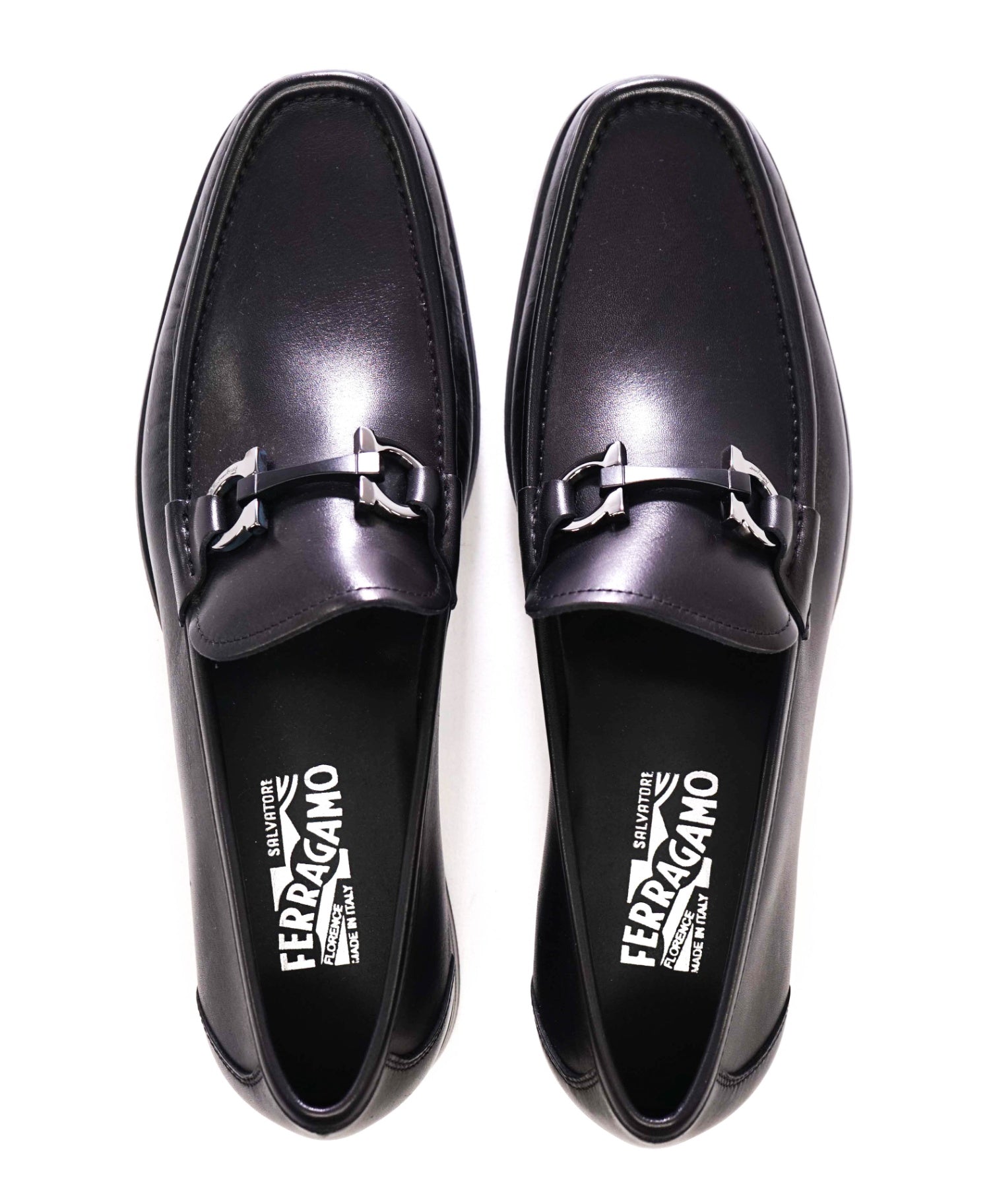 $850 Salvatore Ferragamo "GRANDIOSO" Black Loafers Leather 10 D