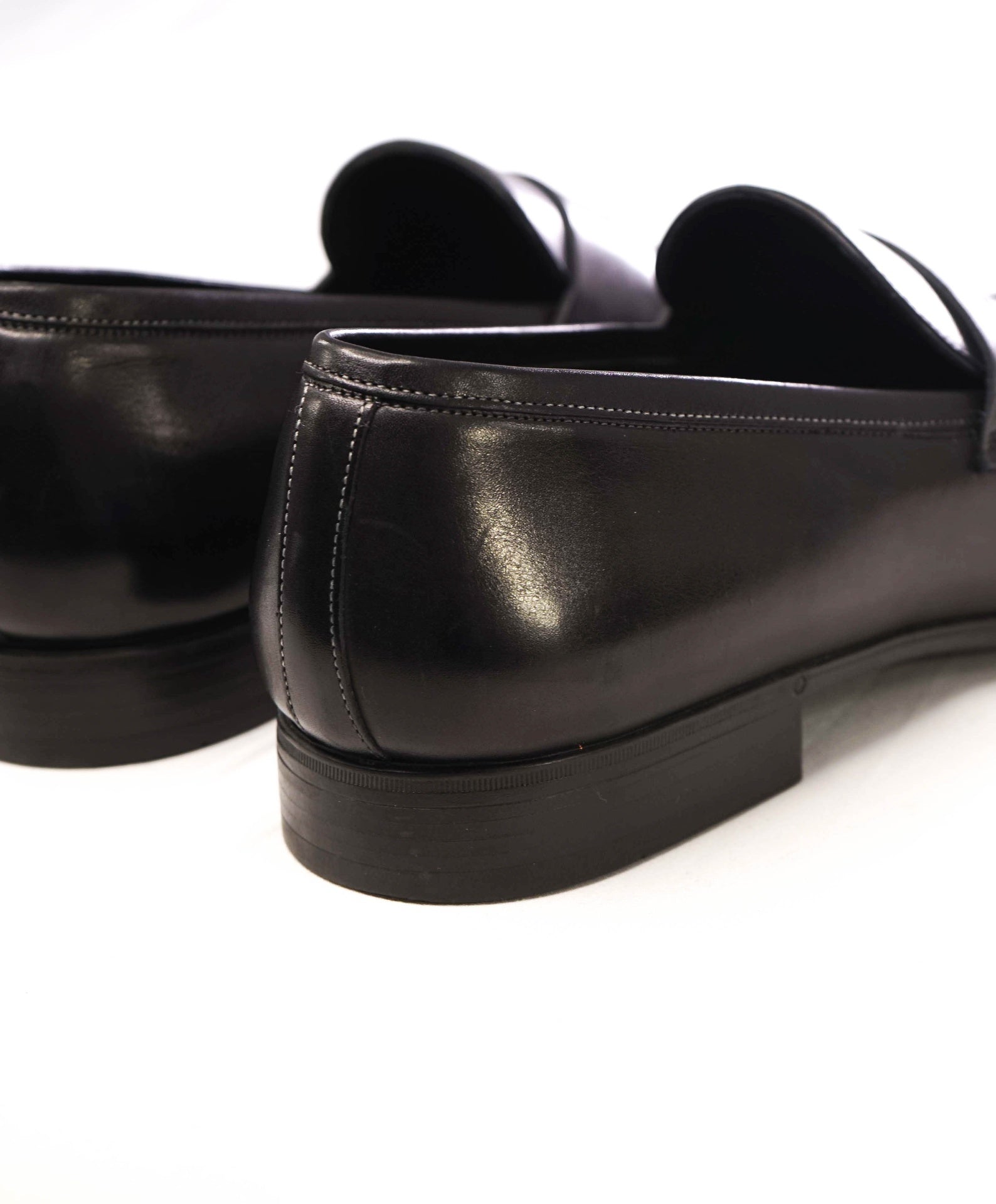 $750 Santoni Solid Black Penny Loafers Leather Footwear 12US (11 IT)