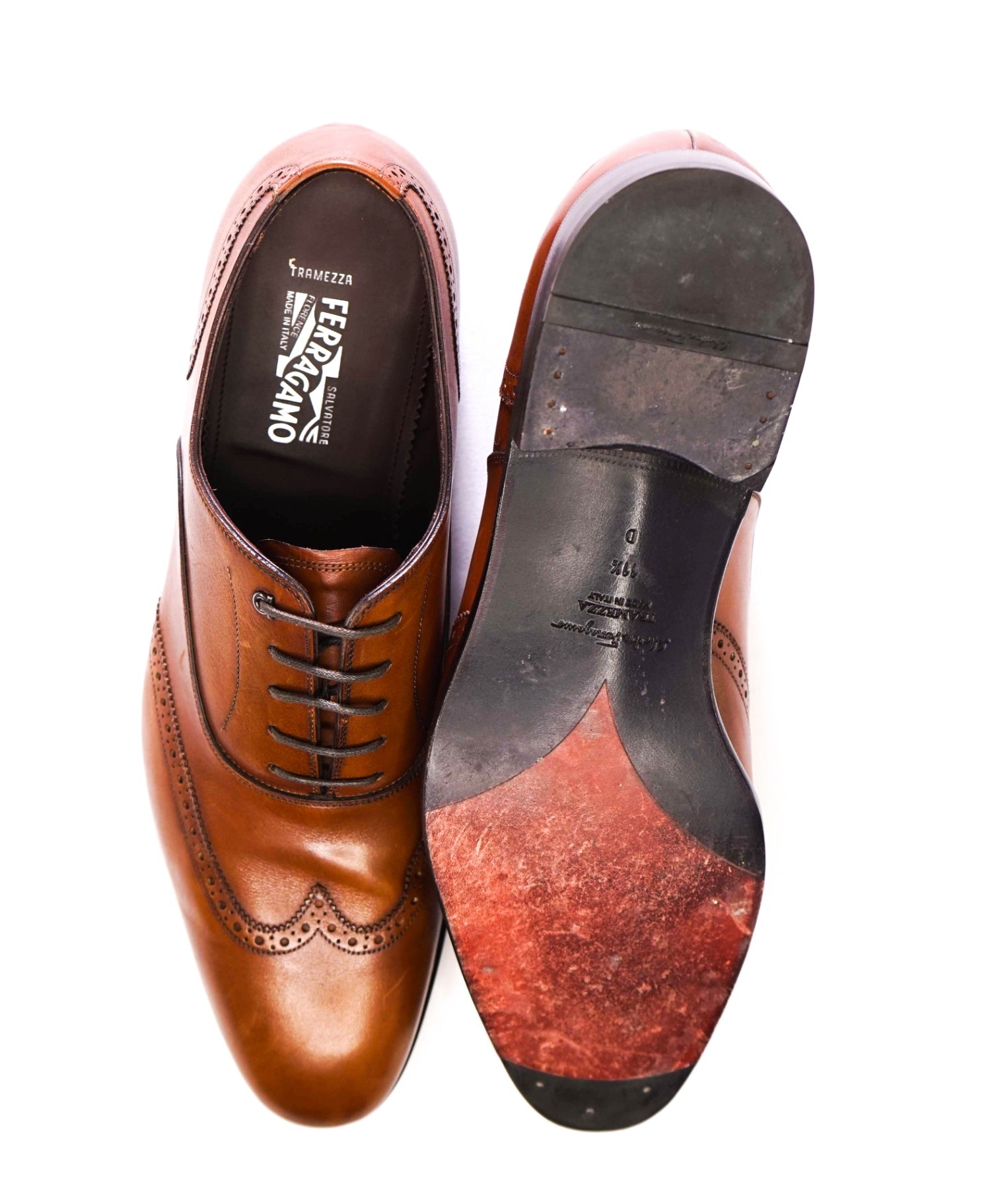 $1,595 Salvatore Ferragamo *TRAMEZZA* Brown Wingtip Oxfords 11.5 D
