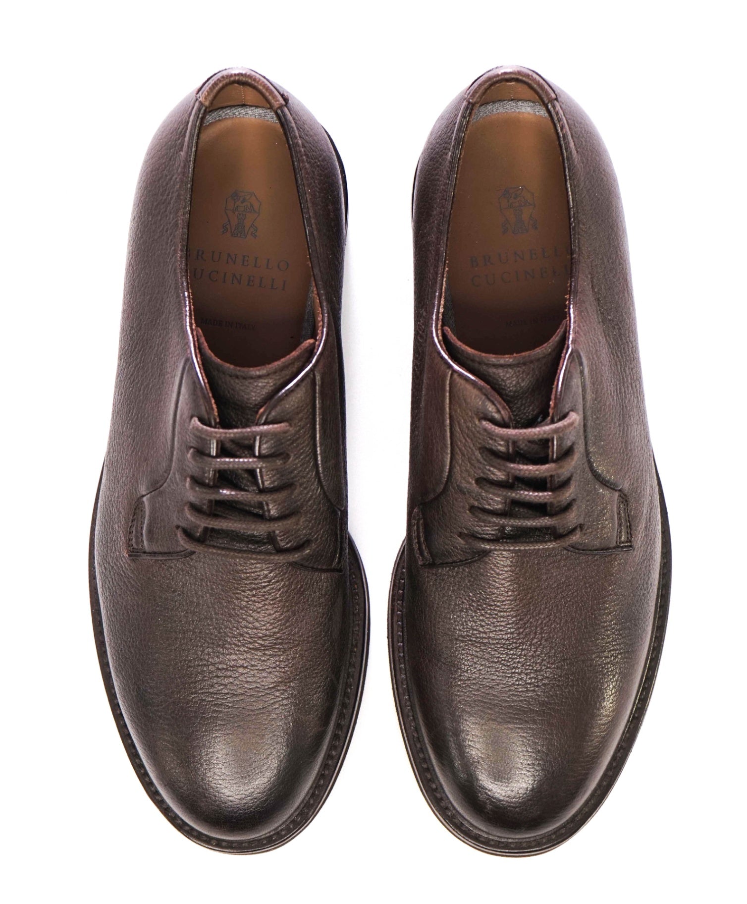 $1,295 Brunello Cucinelli Brown Grained Leather Derby Oxfords 10 (43EU)