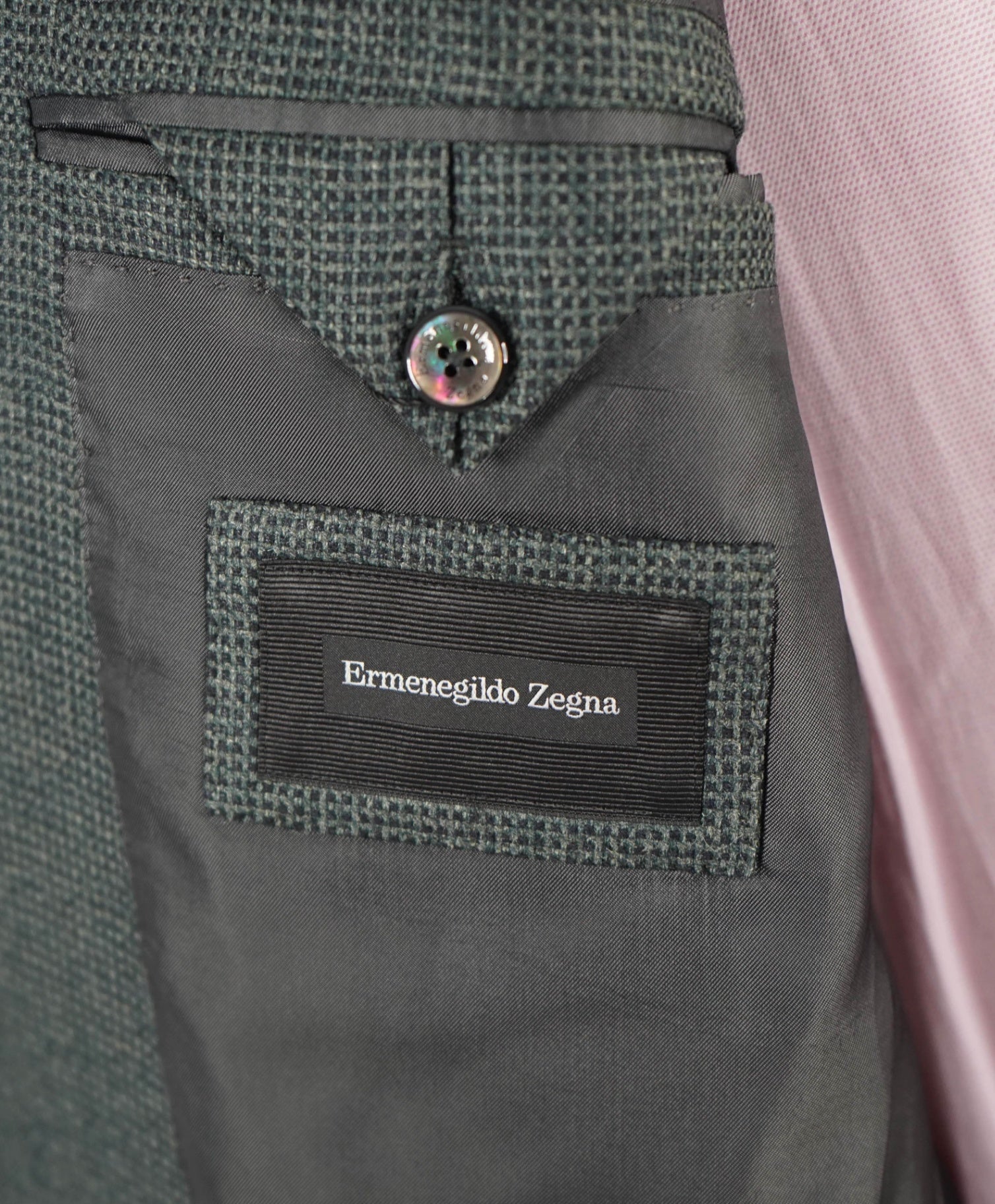 $2,995 Ermenegildo Zegna Green Micro check Wool/Silk/Camel Blazer 44R