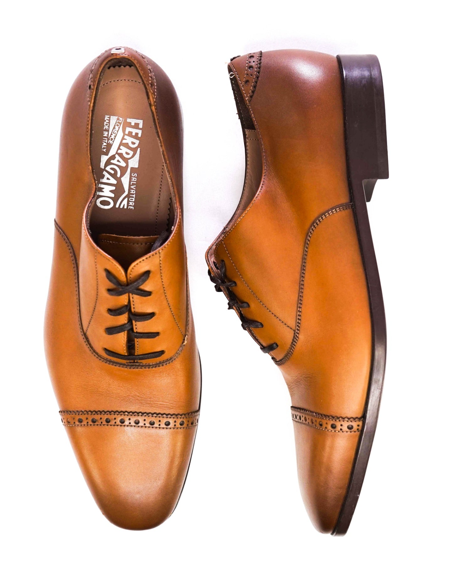 Salvatore Ferragamo Solid Brown Oxfords Leather Footwear 10 EE