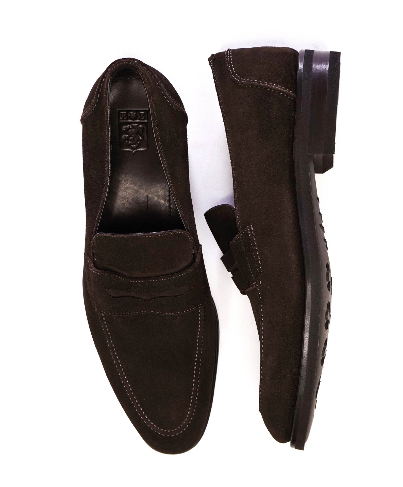 $990 Ermenegildo Zegna GOODYEAR Brown Penny Loafers Suede 11
