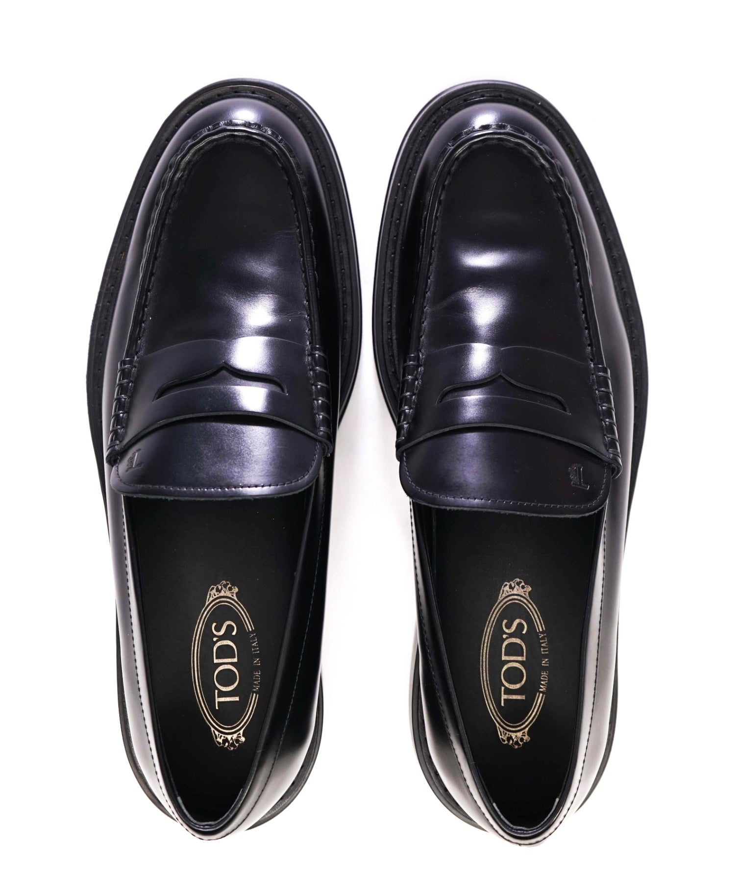 $750 Tod's Solid Black Lug Sole Penny Loafers Leather 12.5 US (11.5IT)