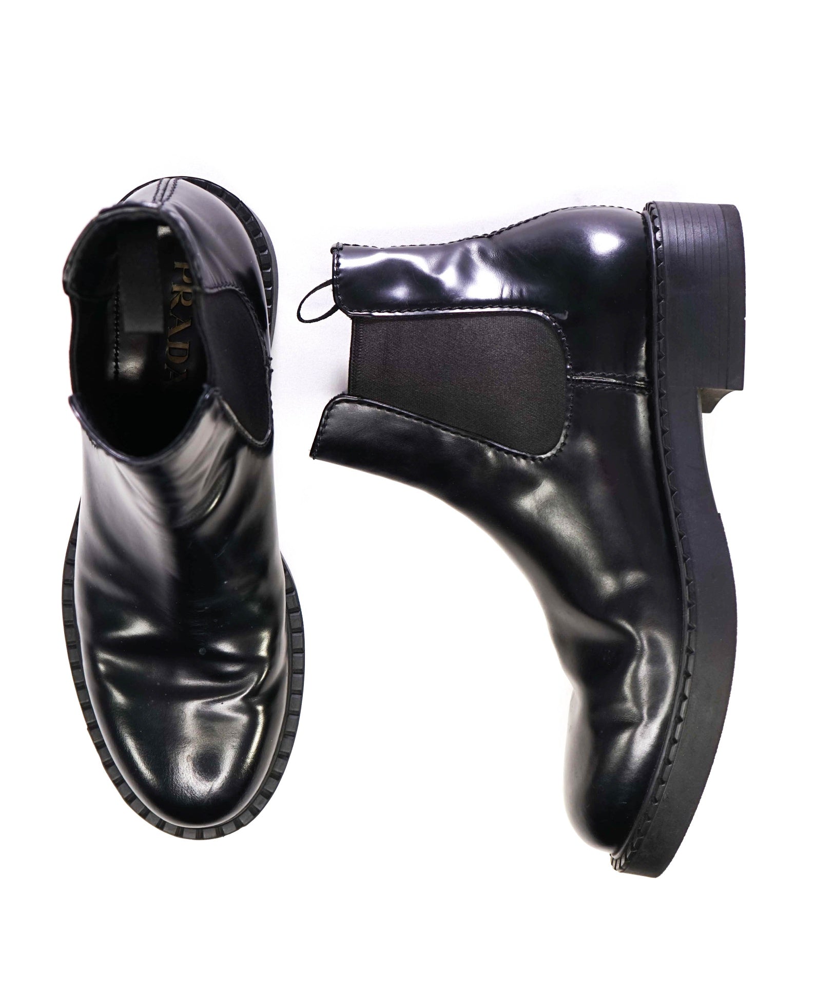 $1,090 Prada Solid Black Lug Sole Boots Leather Footwear 10US (9IT)