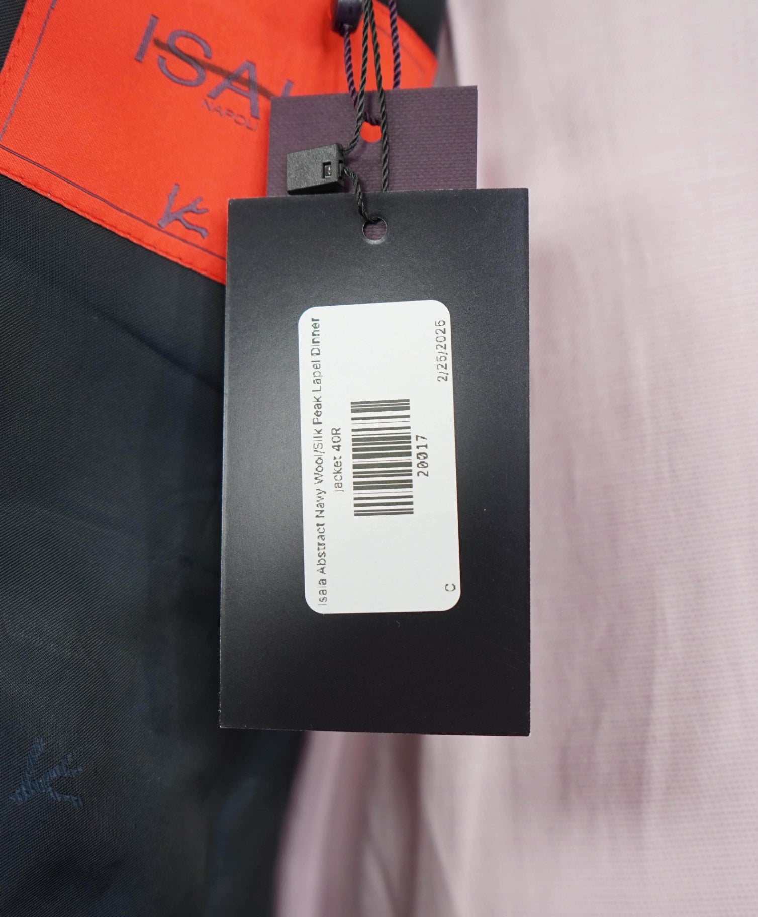 $4,900 ISAIA Abstract Navy Wool/Silk Peak Lapel Dinner jacket 40R