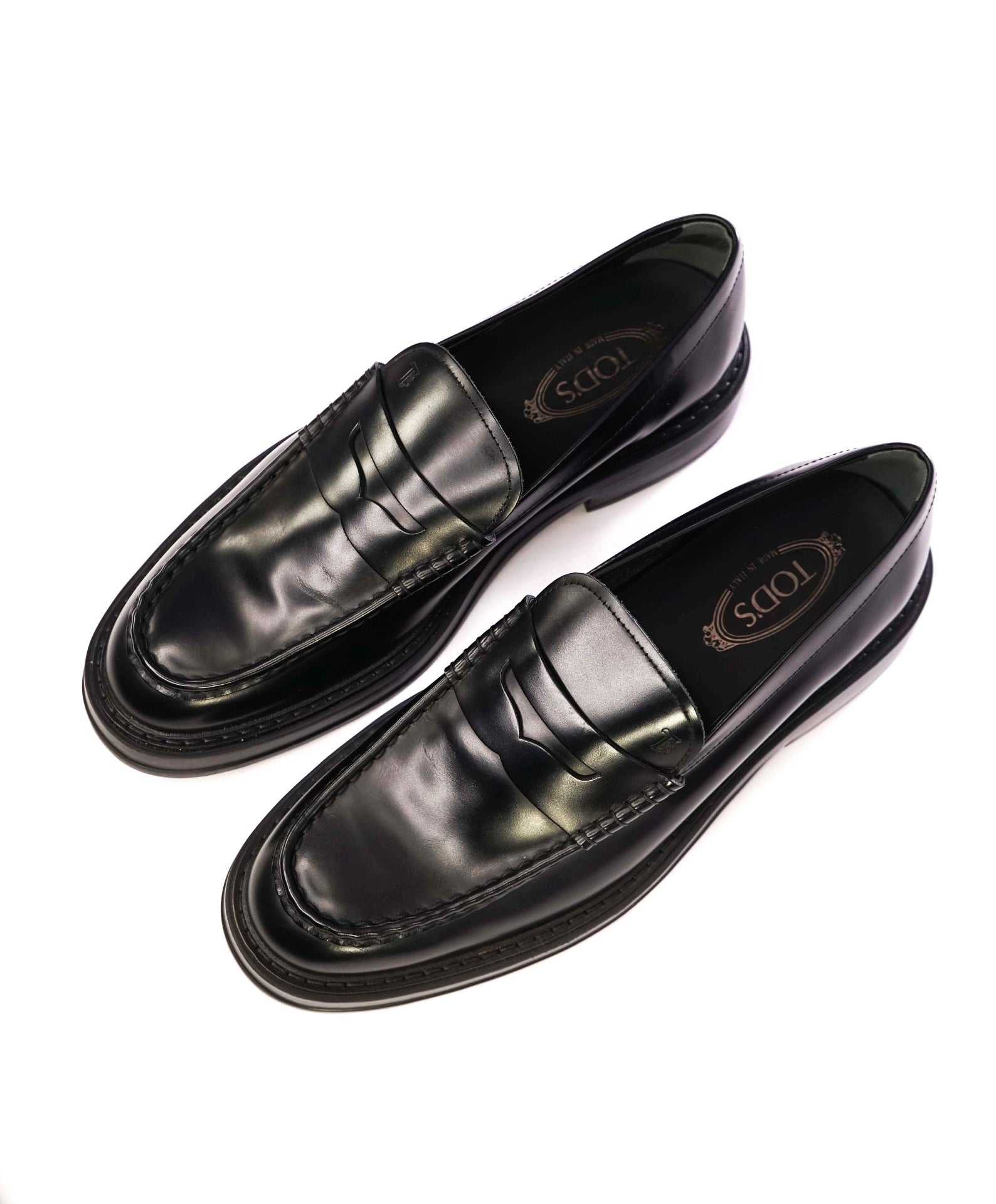 $750 Tod's Solid Black Lug Sole Penny Loafers Leather 12.5 US (11.5IT)