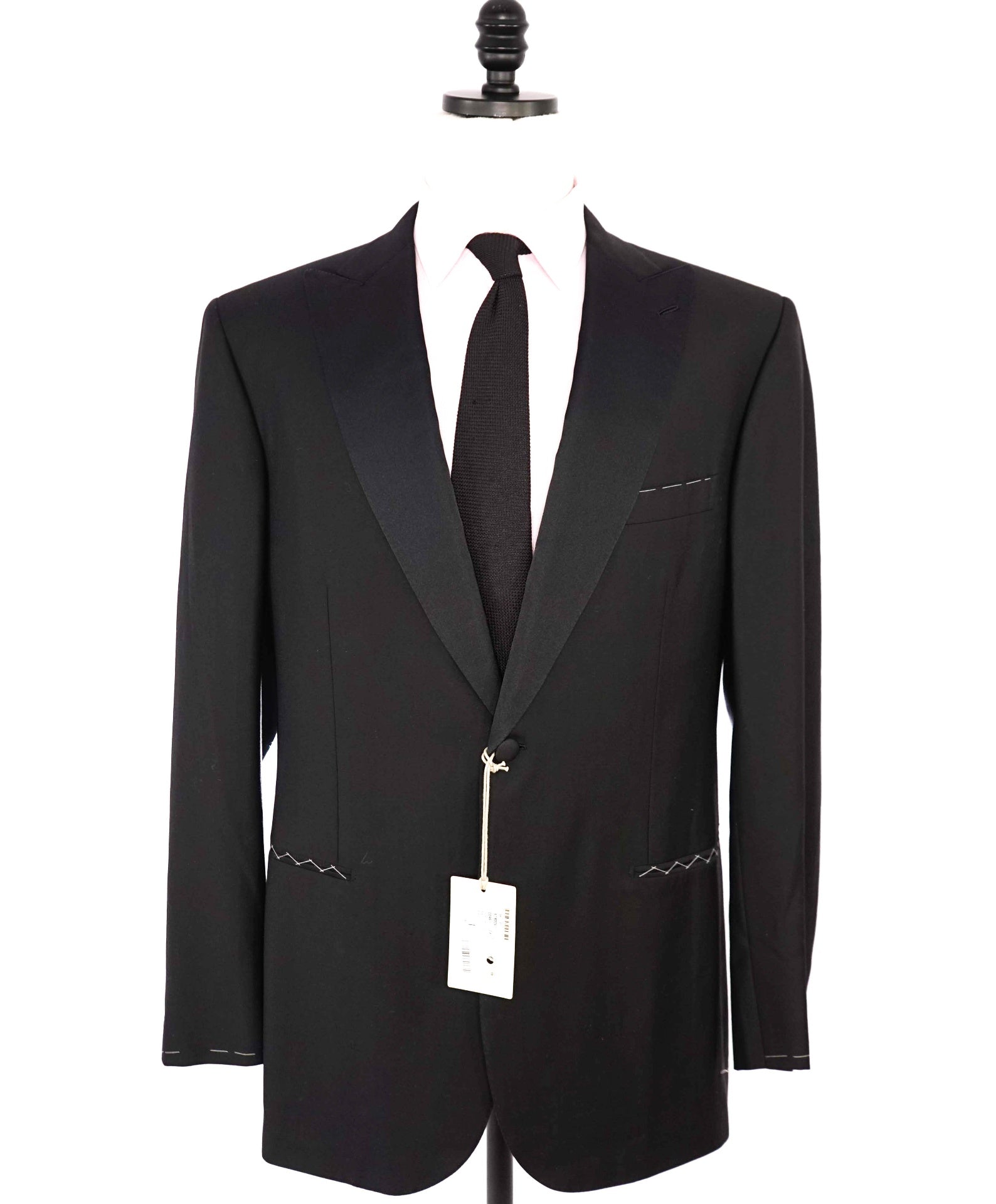 $5,995 Brioni Solid Black Peak Lapel Tuxedo Dinner Jacket Blazer 44L