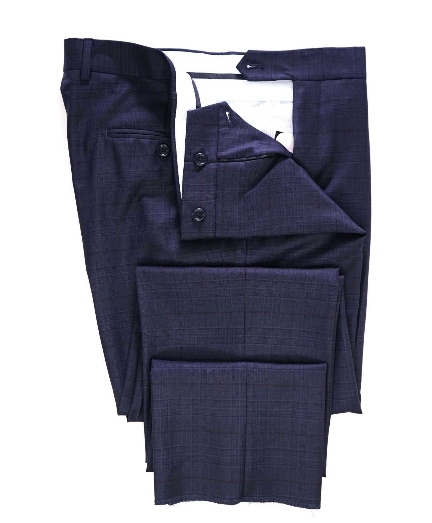 Saks Fifth Avenue Made In Italy Modern Fit Navy plaid Wool Pants 34W