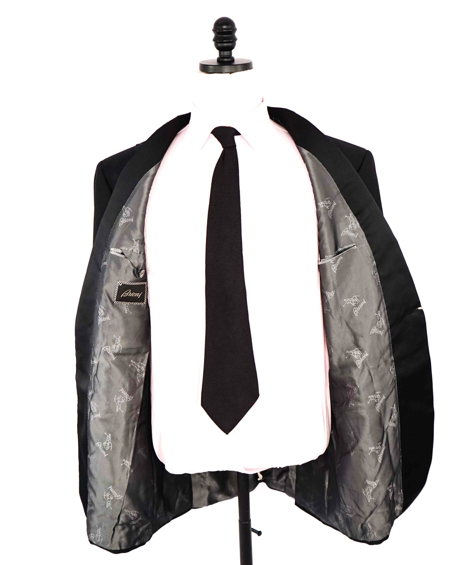 $5,995 Brioni Solid Black Peak Lapel Tuxedo Dinner Jacket Blazer 44L