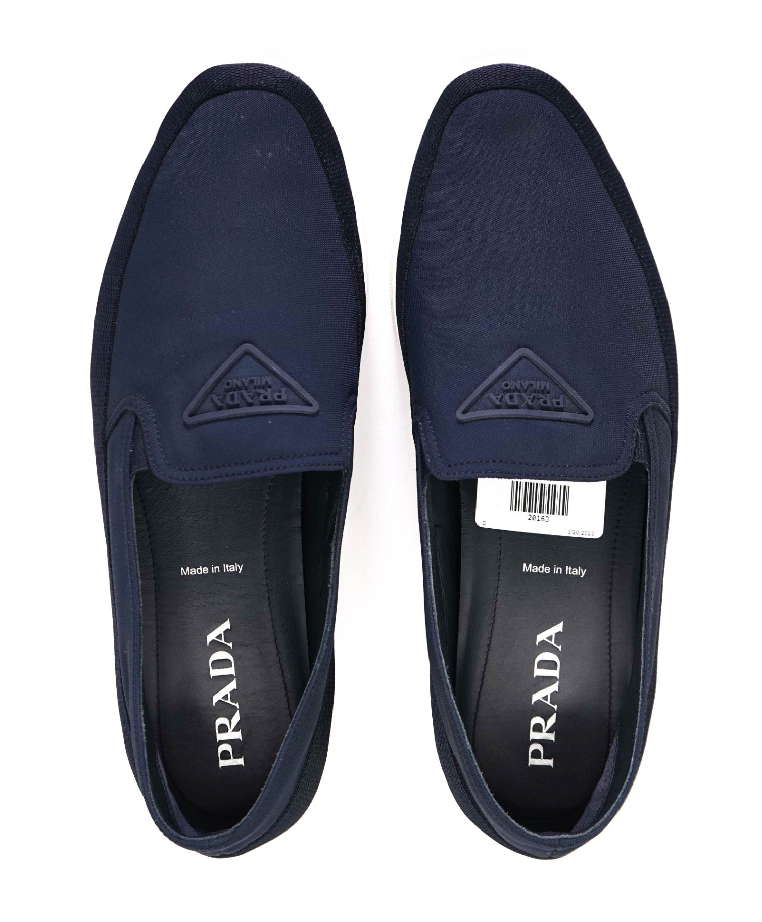 $895 Prada "CANNES" LOGO Solid Navy Nylon Loafers 11.5 US (10.5IT)