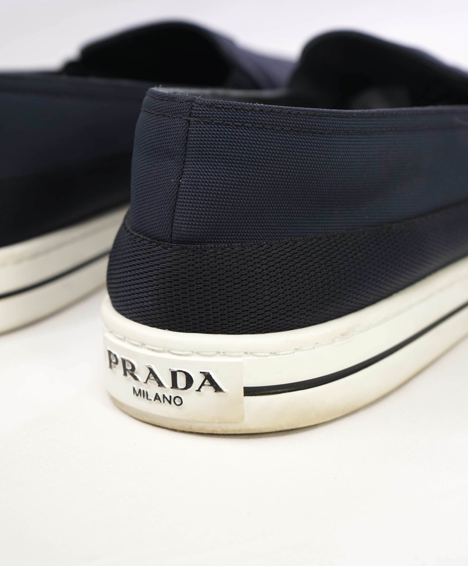 $895 Prada "CANNES" LOGO Solid Navy Nylon Loafers 11.5 US (10.5IT)