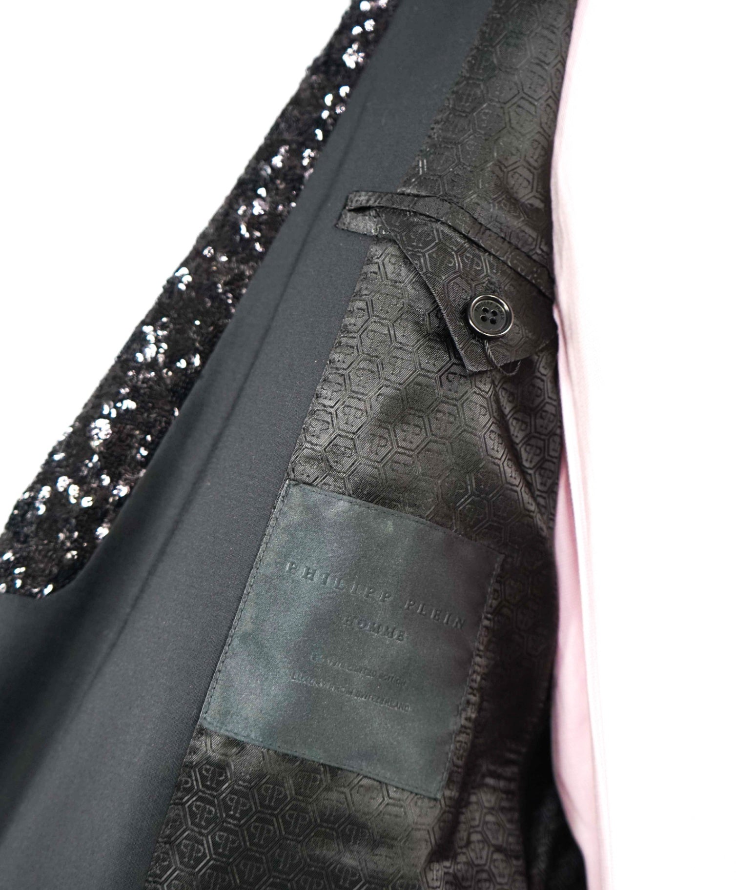 $3,080 Philip Plein Black 1-Btn SEQUIN Peak Lapel Blazer Dinner Jacket 44