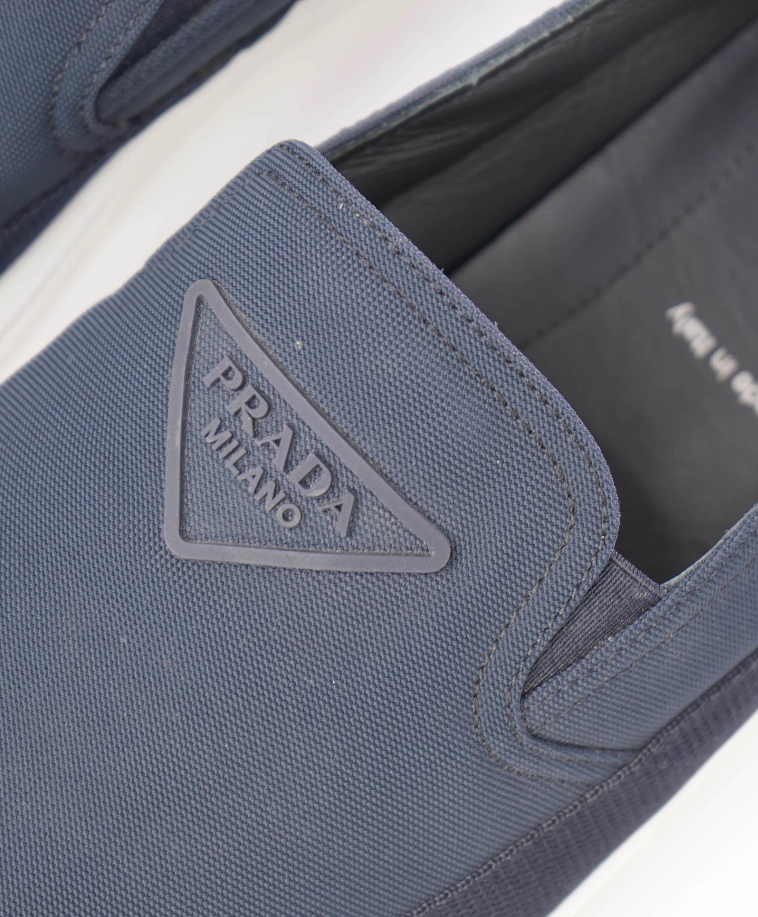 $895 Prada "CANNES" LOGO Solid Navy Nylon Loafers 11.5 US (10.5IT)
