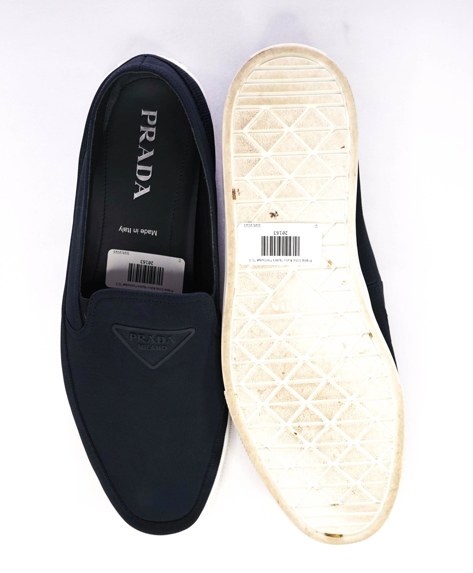 $895 Prada "CANNES" LOGO Solid Navy Nylon Loafers 11.5 US (10.5IT)