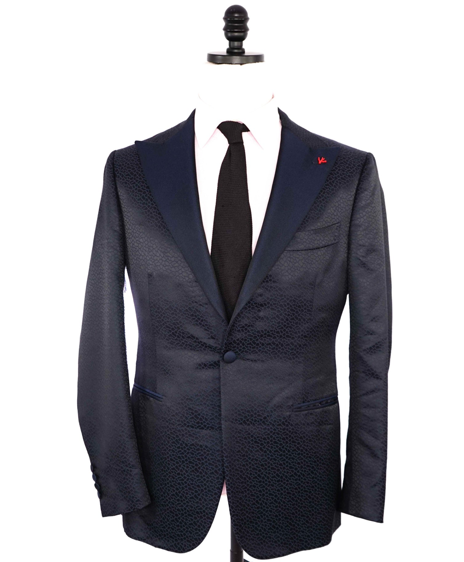 $4,900 ISAIA Abstract Navy Wool/Silk Peak Lapel Dinner jacket 40R