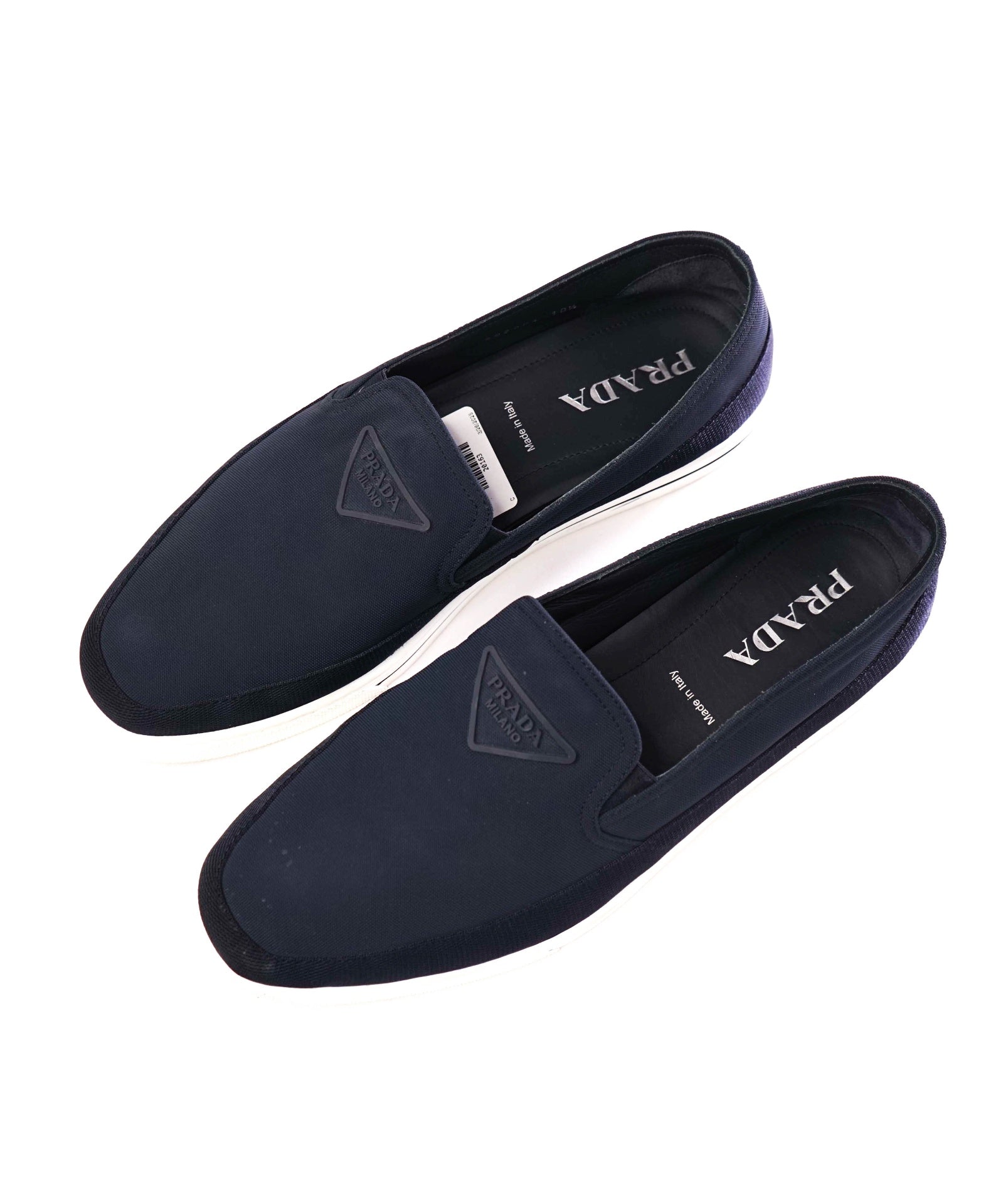 $895 Prada "CANNES" LOGO Solid Navy Nylon Loafers 11.5 US (10.5IT)