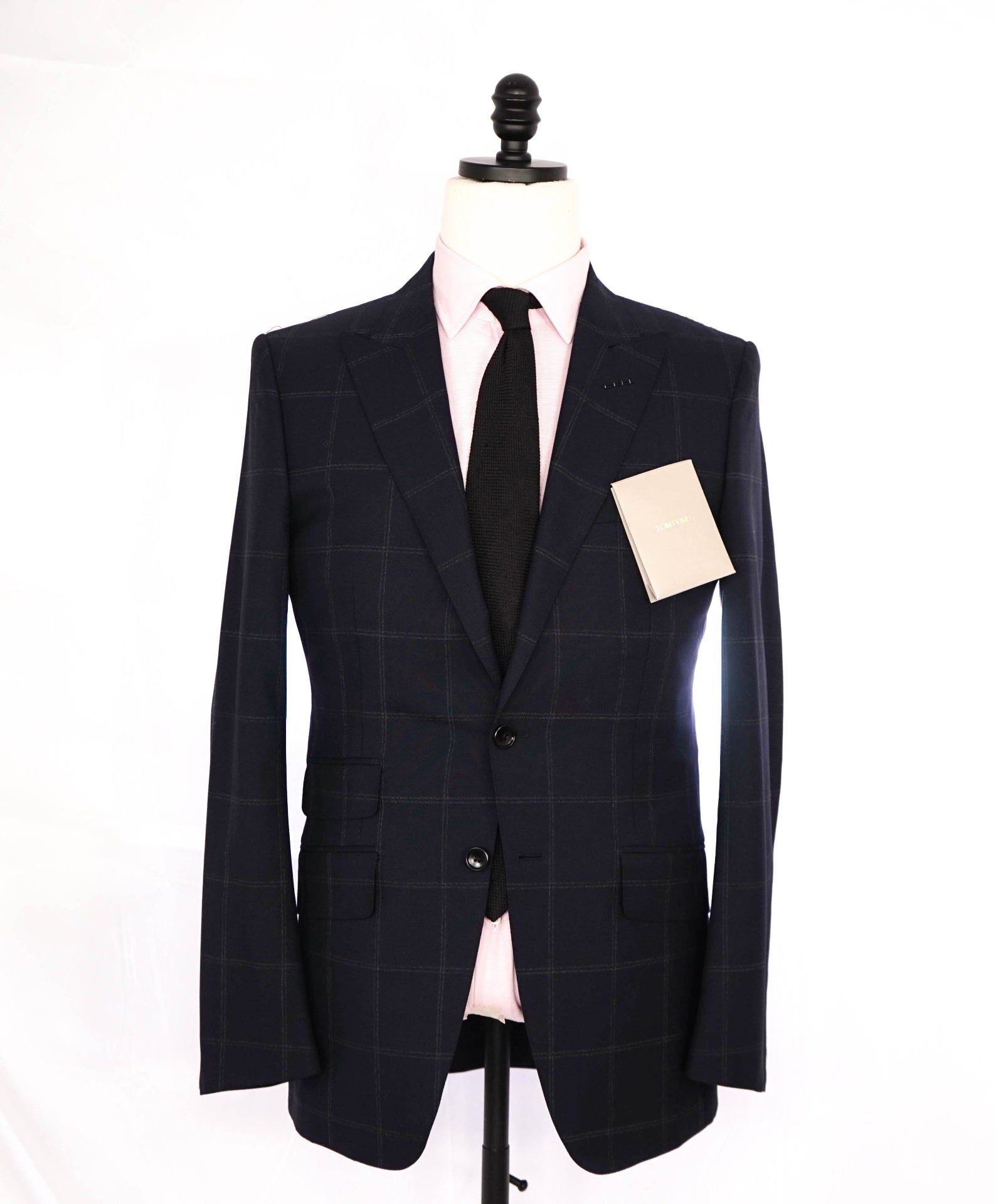 $5,970 Tom Ford Navy Check Peak Lapel Wool Suit 36R