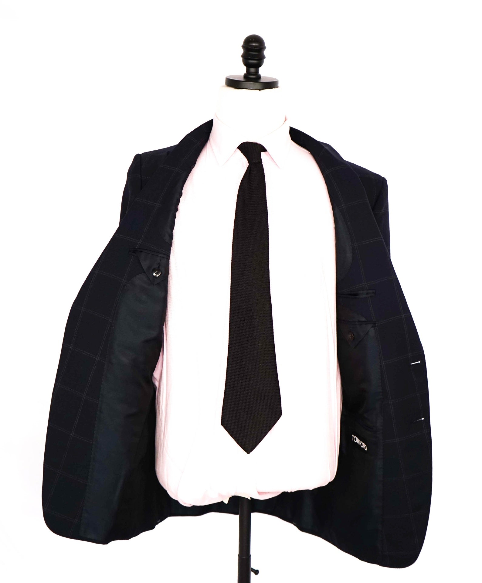 $5,970 Tom Ford Navy Check Peak Lapel Wool Suit 36R