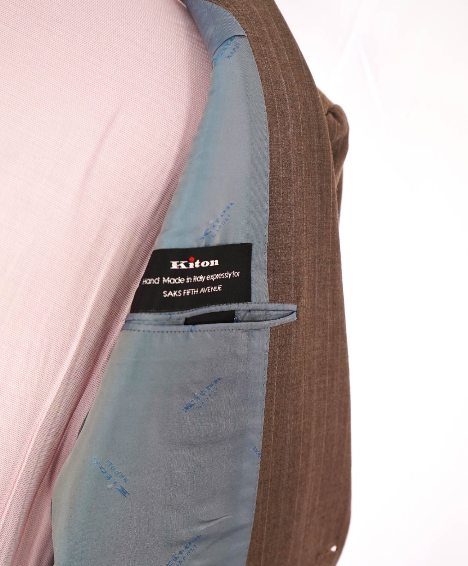 $12,420 Kiton Light Brown Striped 100% Cashmere Peak lapel Suit 40R