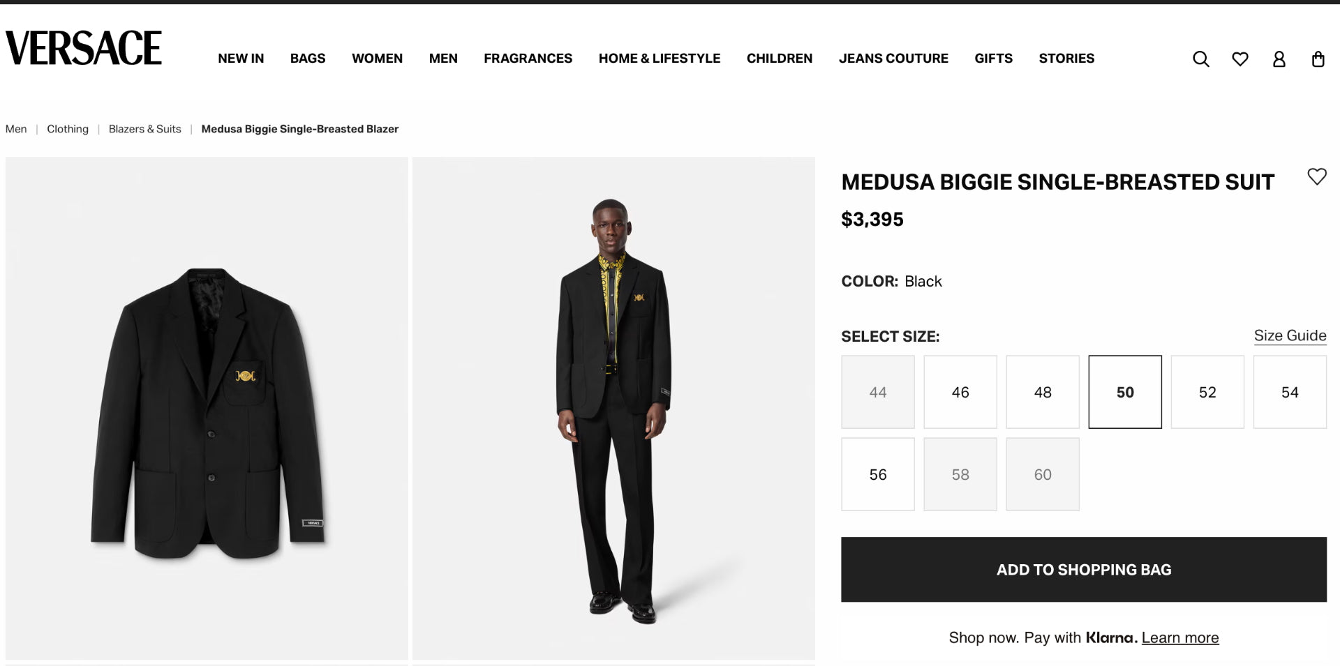 $3,350 Versace "BIGGIE" Solid Black Logo Side Tab Suit 40
