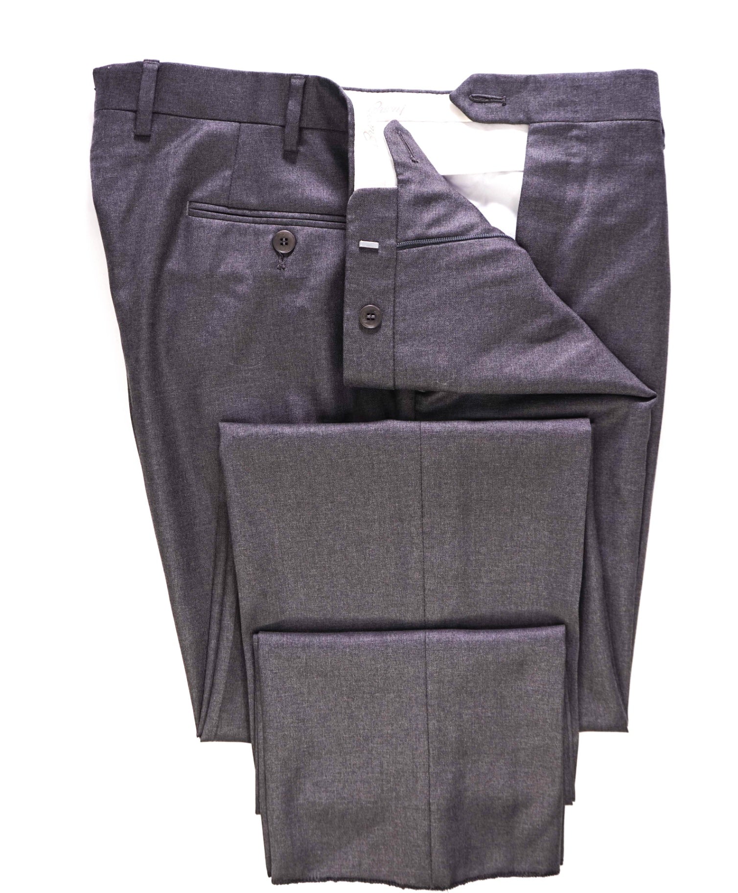$1,050 Brioni Solid Grey Wool Flat Front Dress Pants 36W