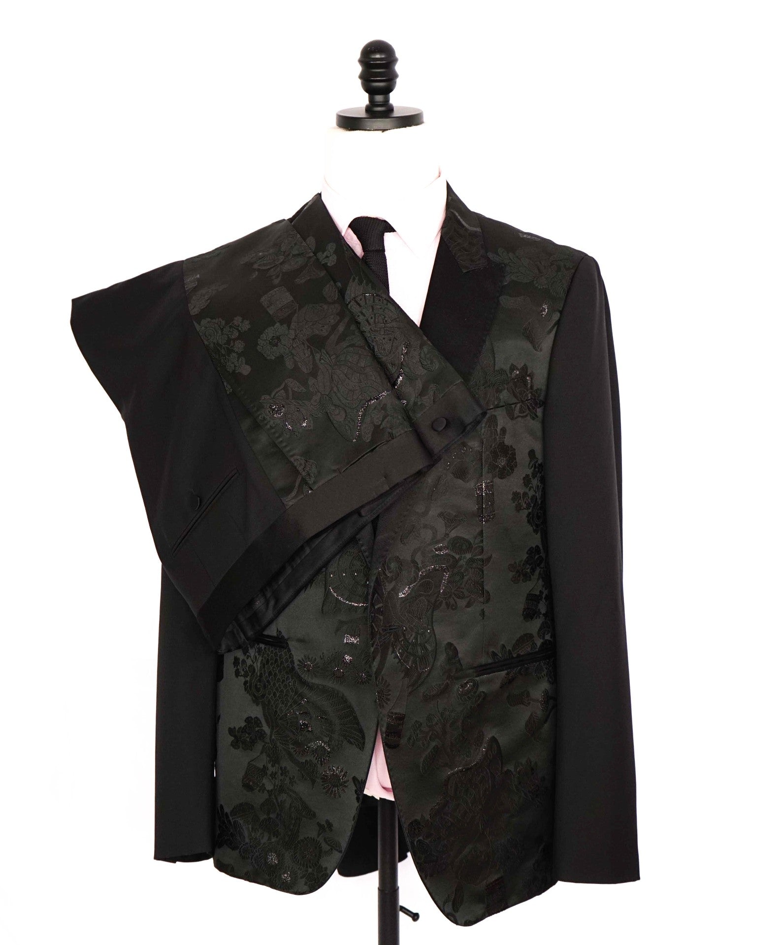 $4,950 LANVIN Floral Black RUNWAY Wool Blend Tuxedo Suit 40R