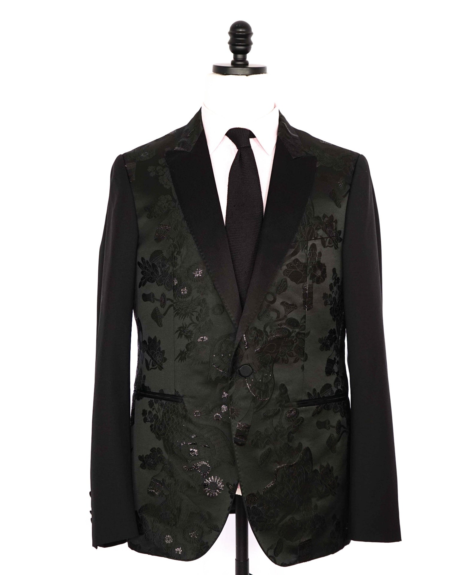 $4,950 LANVIN Floral Black RUNWAY Wool Blend Tuxedo Suit 40R