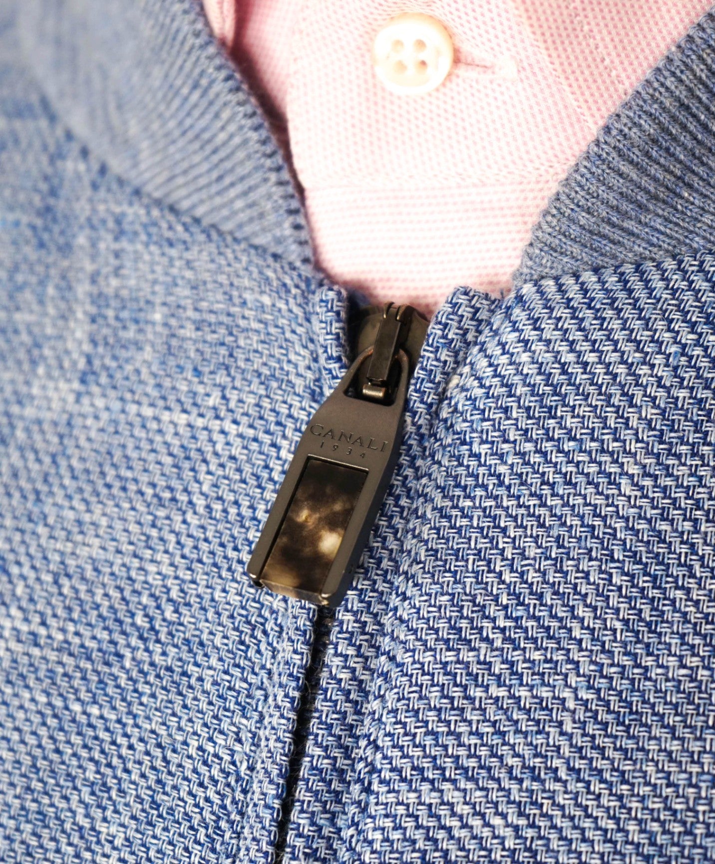 $2,850 Canali *EXCLUSIVE* Blue Wool/Linen Bomber Jacket 40R