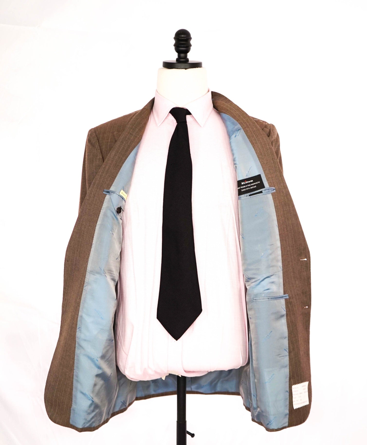 $12,420 Kiton Light Brown Striped 100% Cashmere Peak lapel Suit 40R