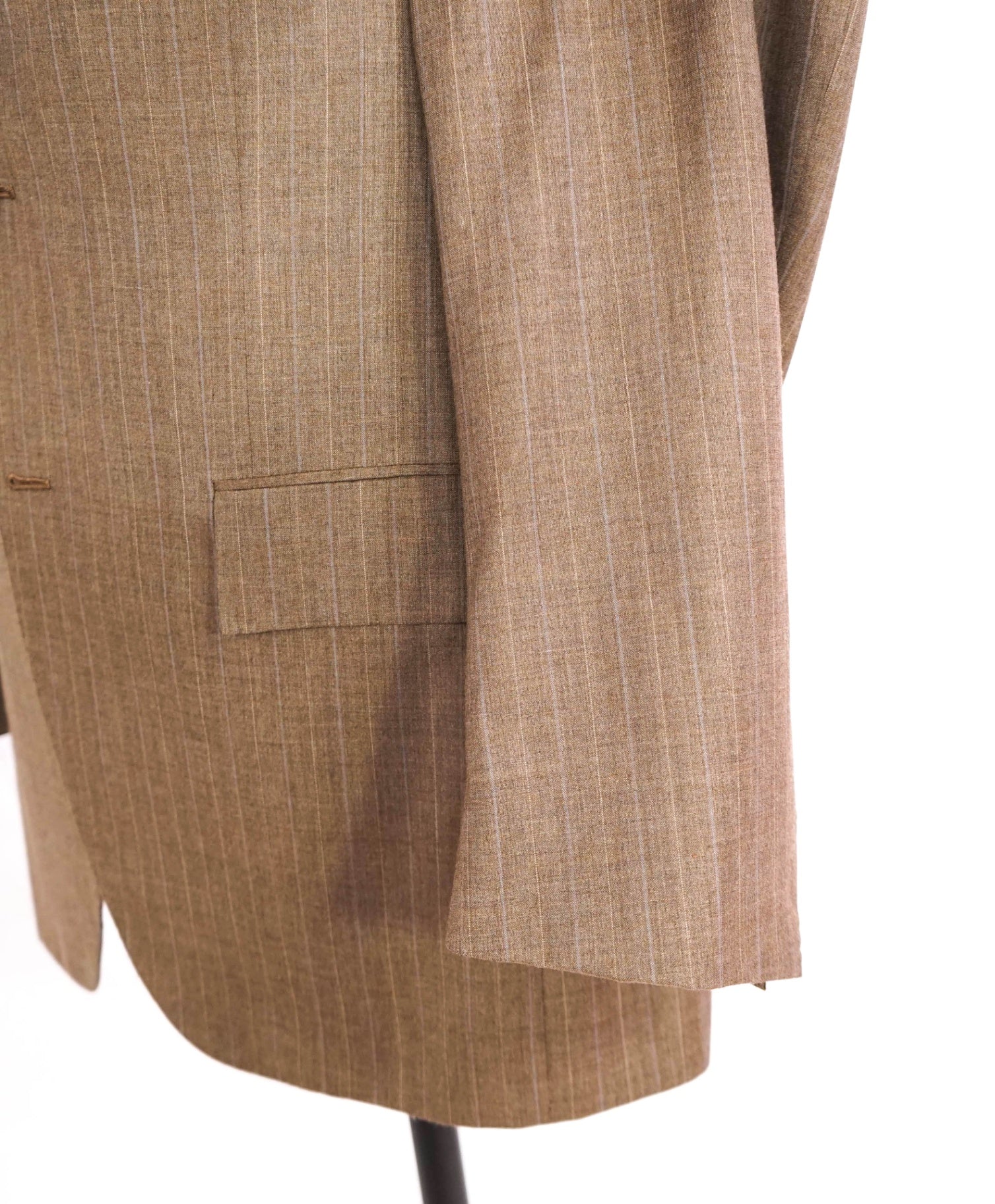 $12,420 Kiton Light Brown Striped 100% Cashmere Peak lapel Suit 40R