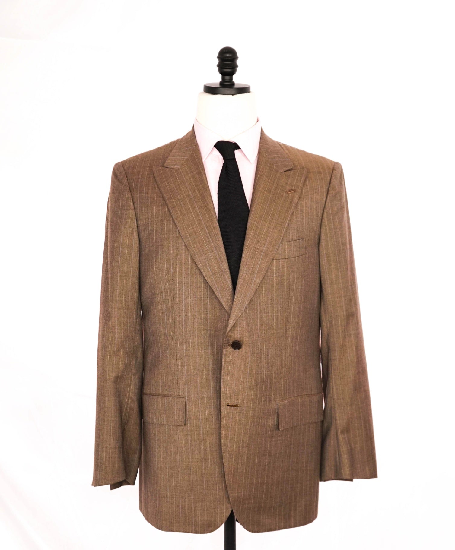 $12,420 Kiton Light Brown Striped 100% Cashmere Peak lapel Suit 40R