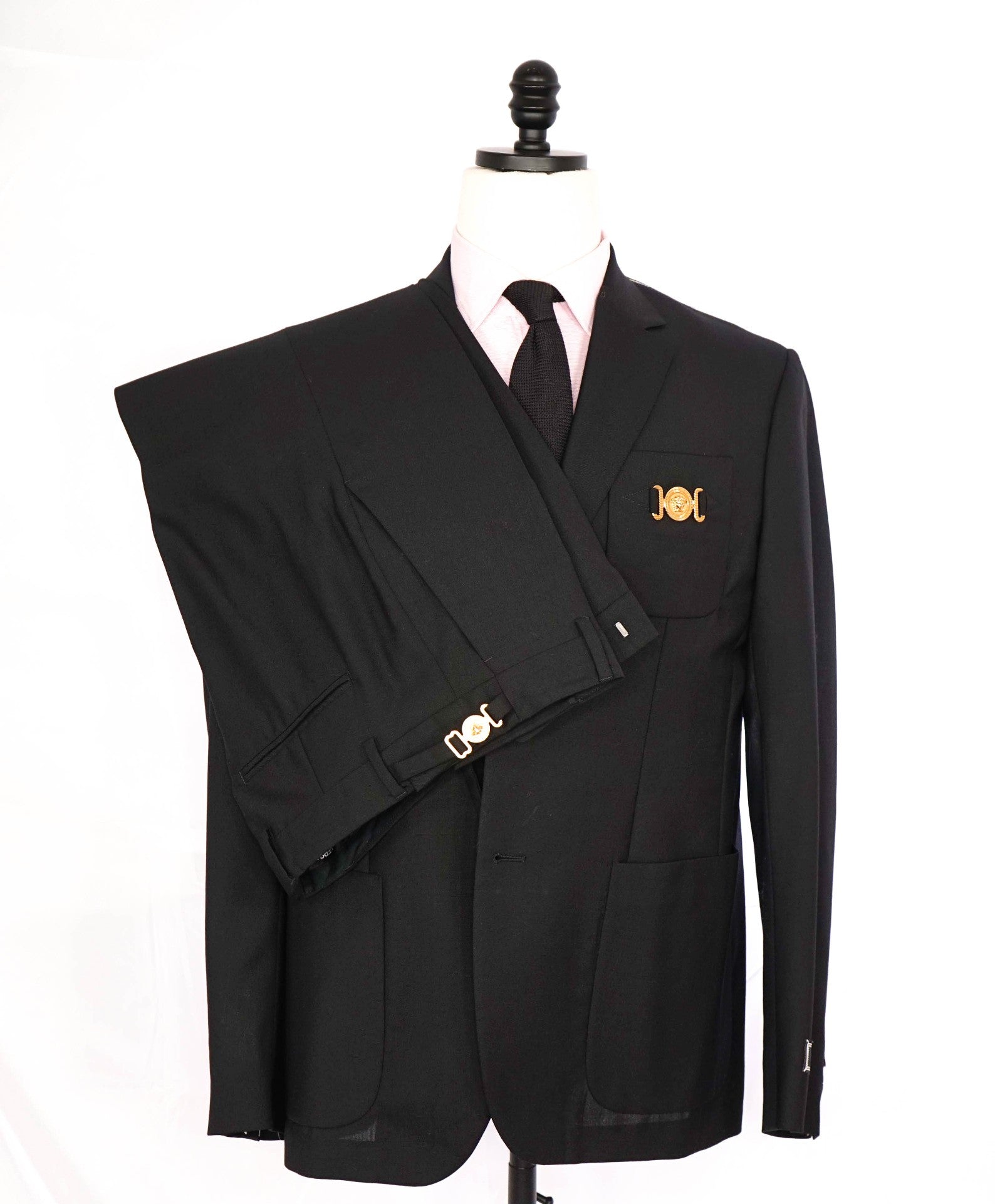 $3,350 Versace "BIGGIE" Solid Black Logo Side Tab Suit 40