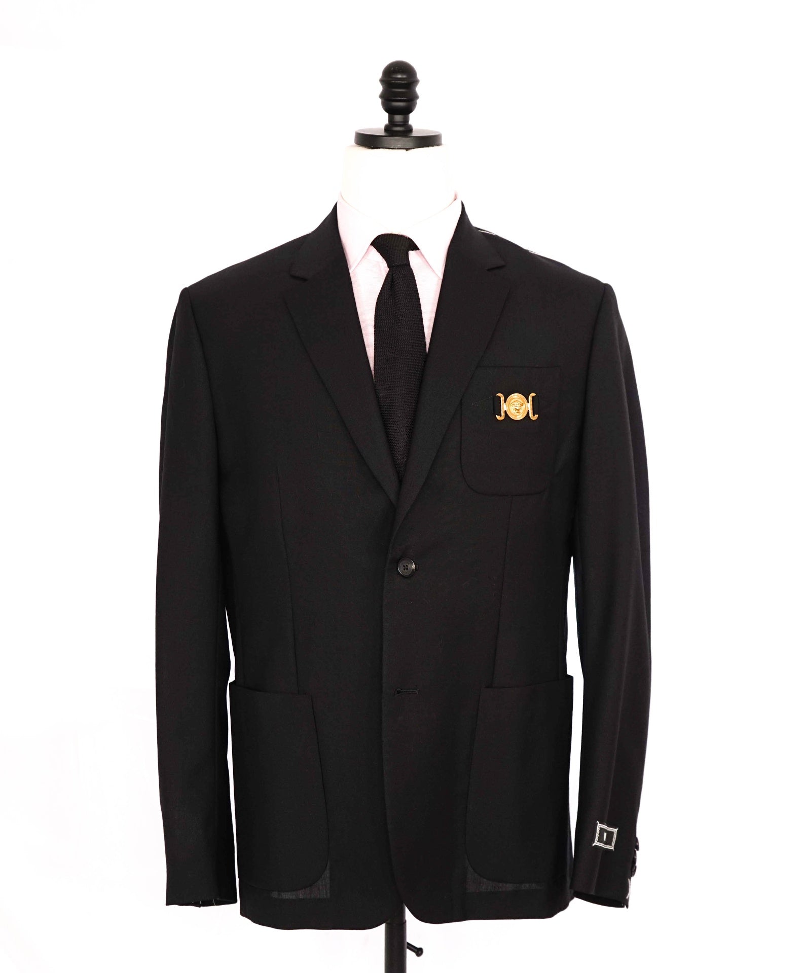 $3,350 Versace "BIGGIE" Solid Black Logo Side Tab Suit 40