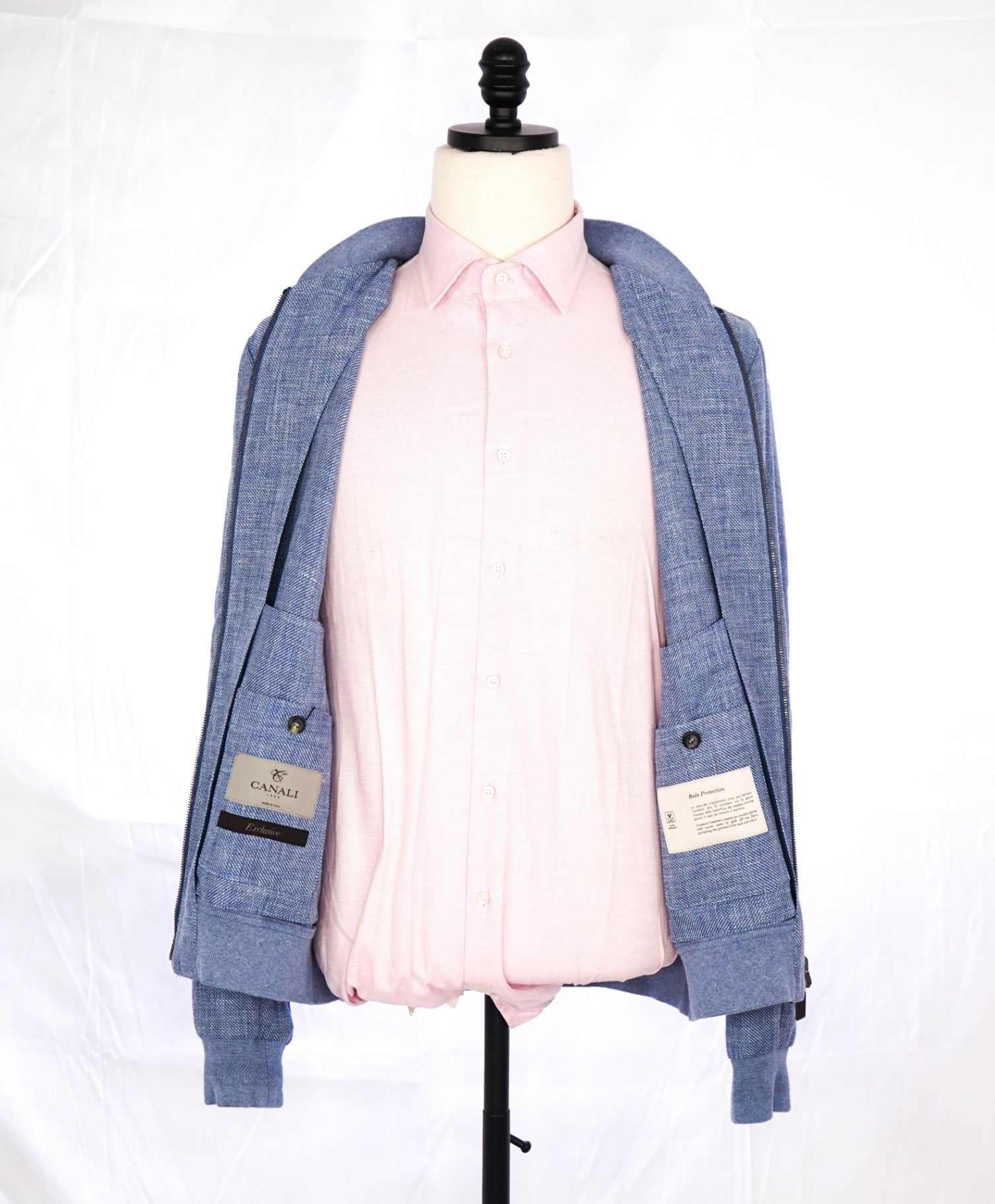 $2,850 Canali *EXCLUSIVE* Blue Wool/Linen Bomber Jacket 40R