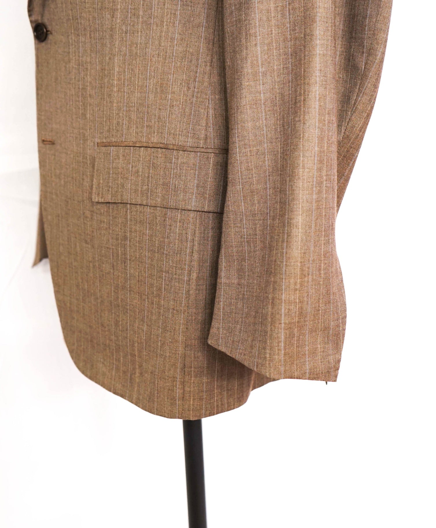$12,420 Kiton Light Brown Striped 100% Cashmere Peak lapel Suit 40R
