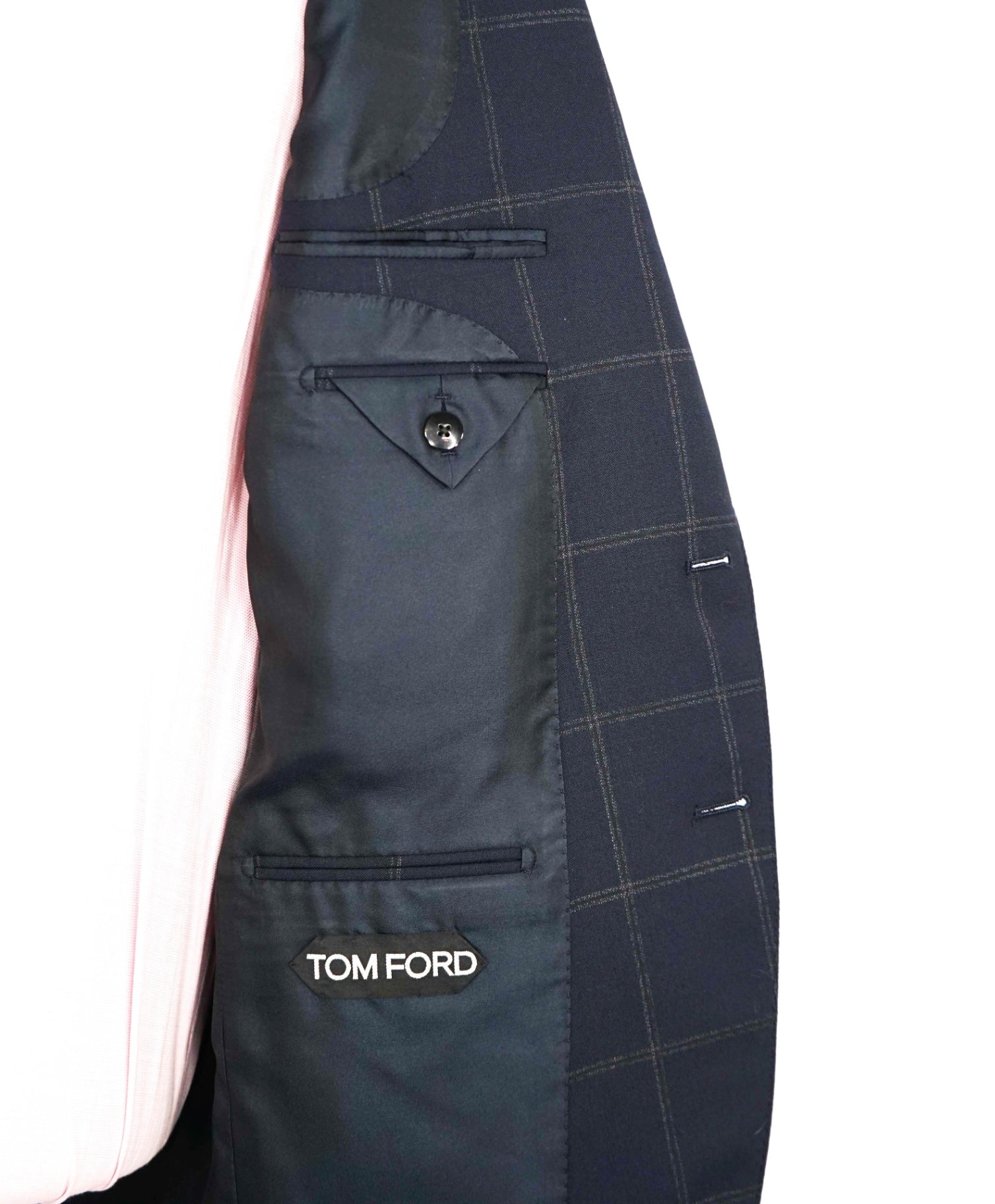 $5,970 Tom Ford Navy Check Peak Lapel Wool Suit 36R