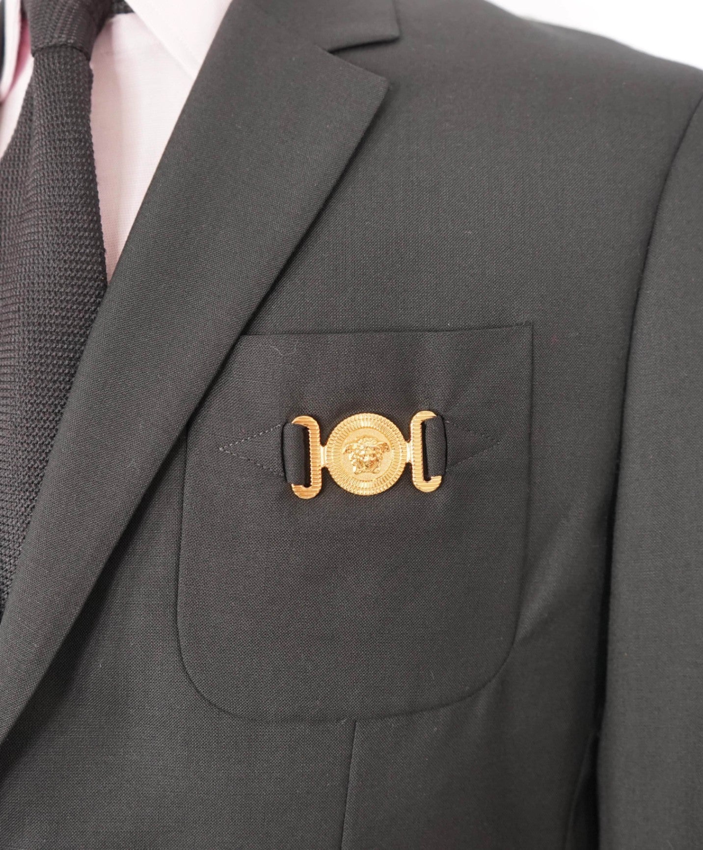 $3,350 Versace "BIGGIE" Solid Black Logo Side Tab Suit 40