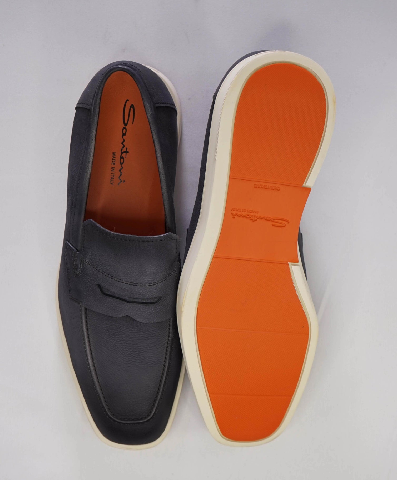 $700 Santoni "BODYWORK" Grey Pebbled Loafers Leather U.S. 10
