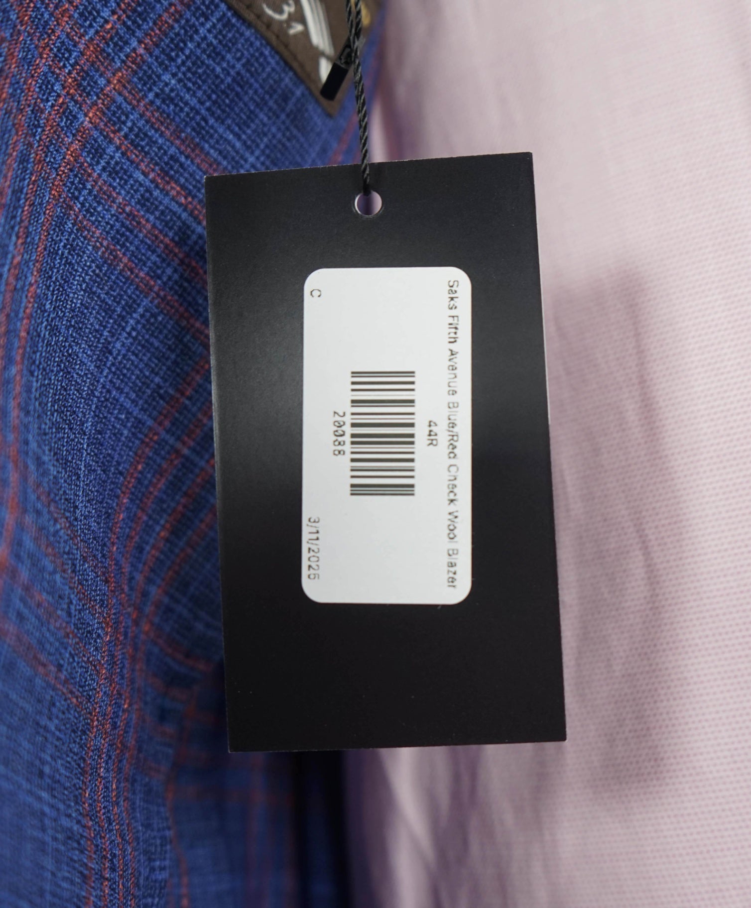 $995 Saks Fifth Avenue Blue/Red Check Wool Blazer 44R