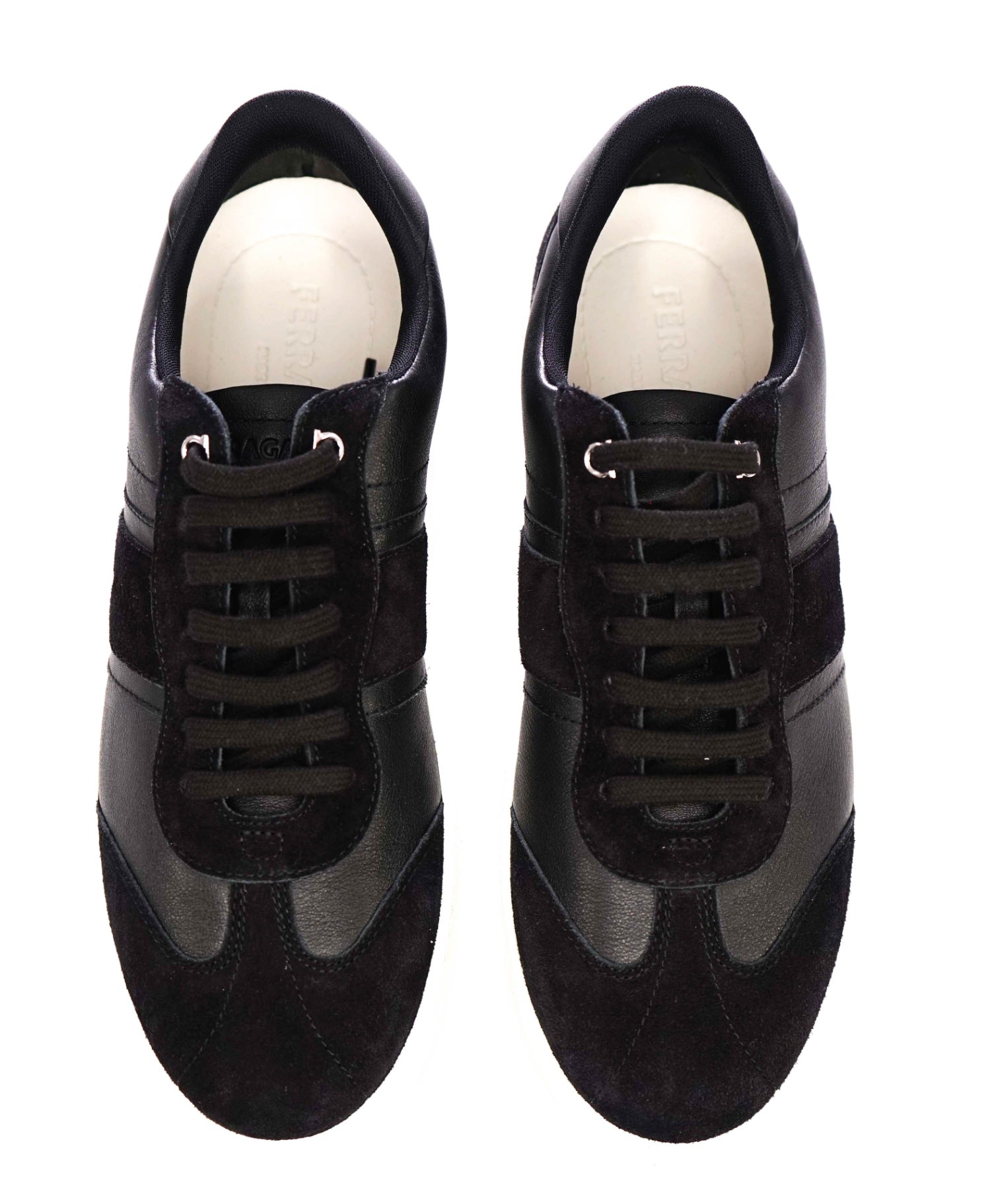 $750 Ferragamo "ACHILES" Black Sneakers Leather/Suede 8 M